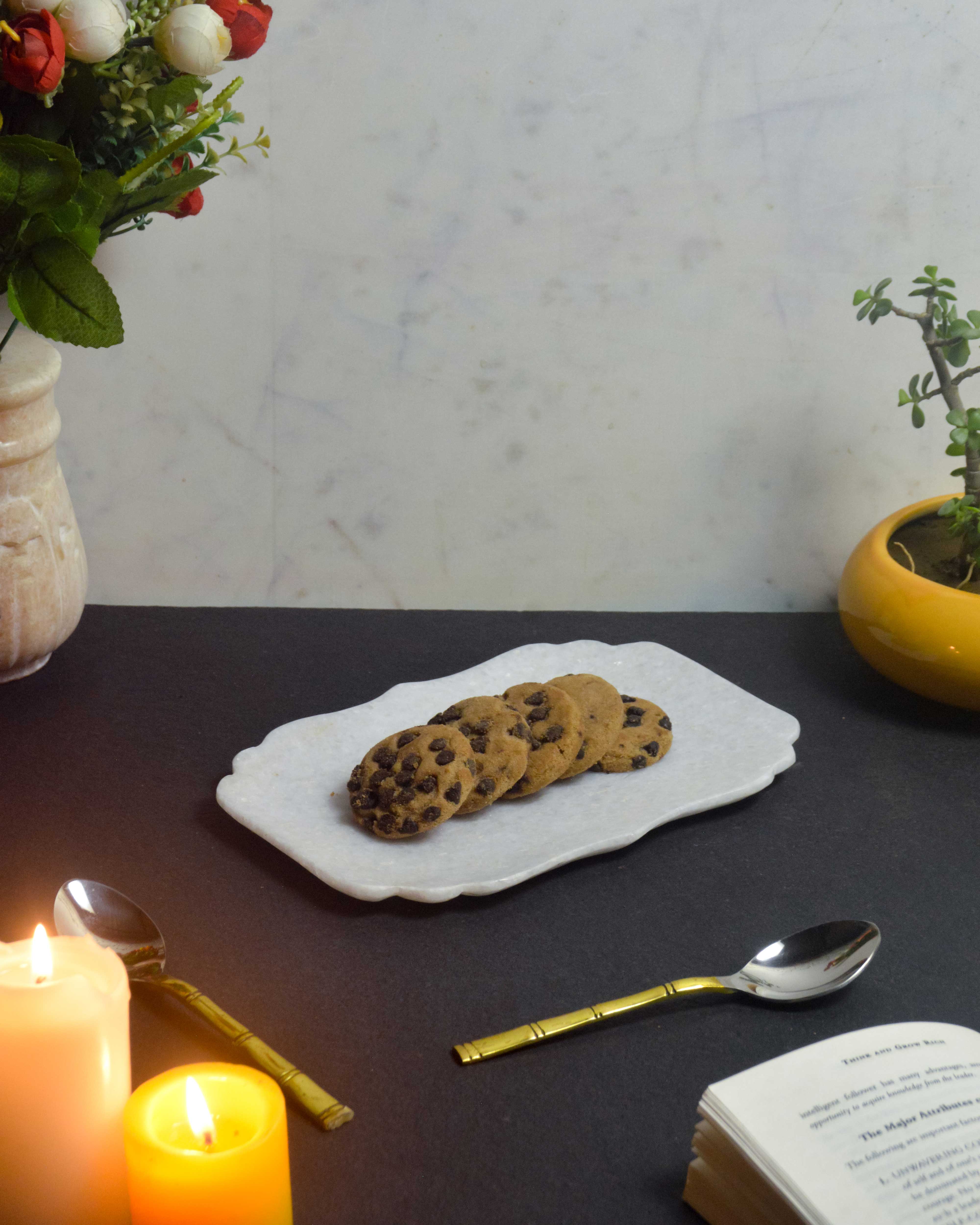 Luxury marble serving tray with natural veining - elegant home decor piece by Marbique