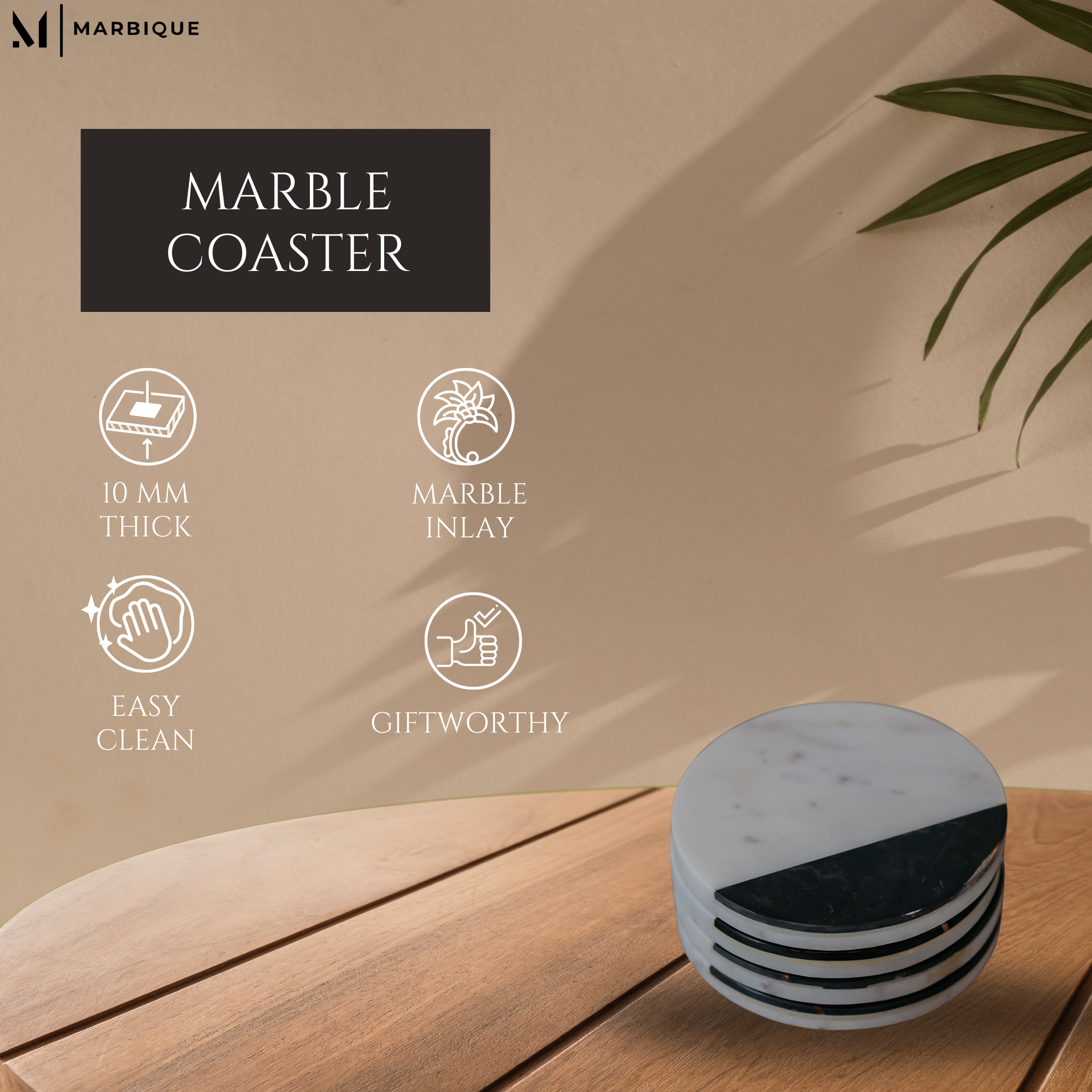 Luxury Marble Coasters with Geometric Stripes - Handcrafted Modern Home Decor Set (4 Pack)