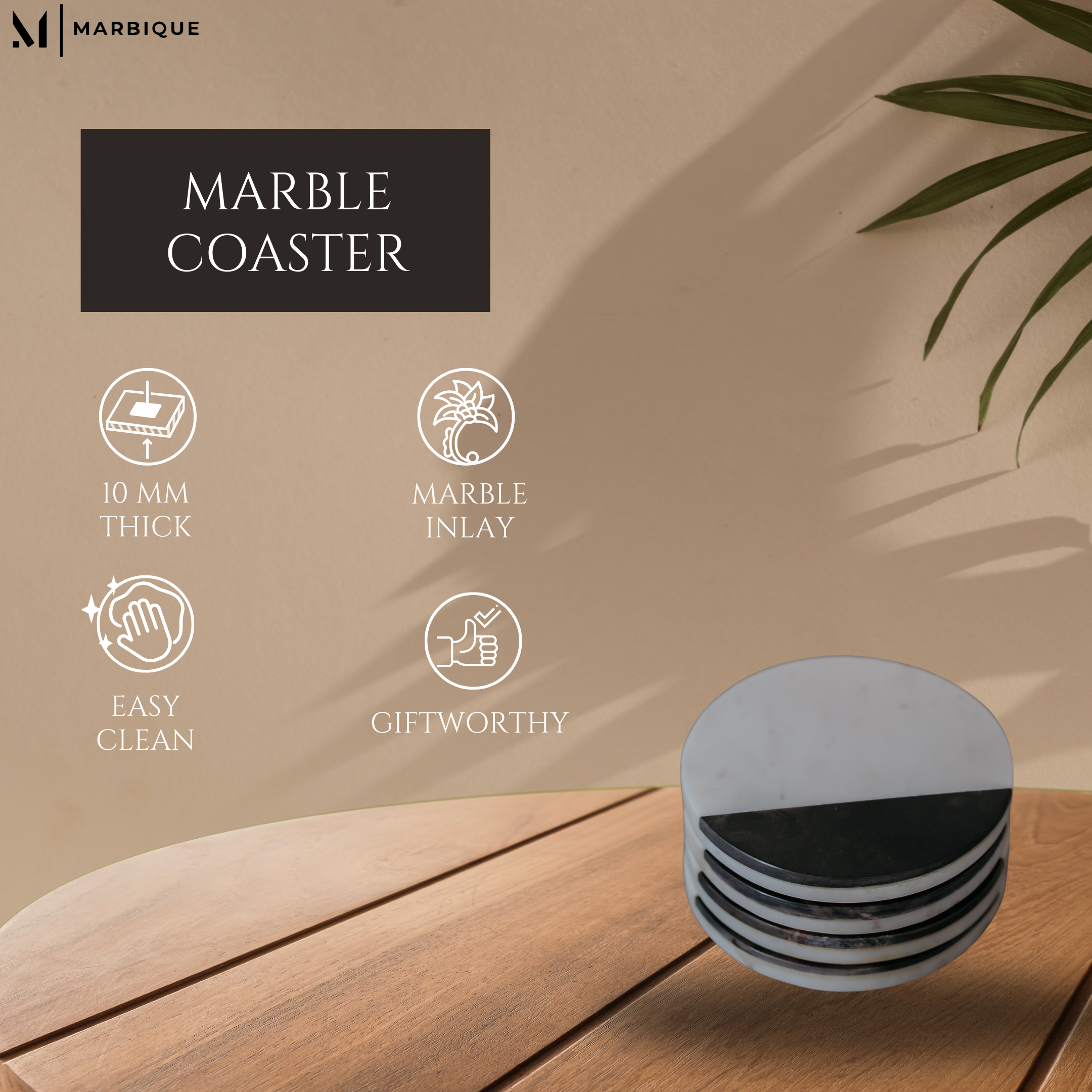 Luxury Marble Coasters with Geometric Stripes - Handcrafted Modern Home Decor Set (4 Pack)