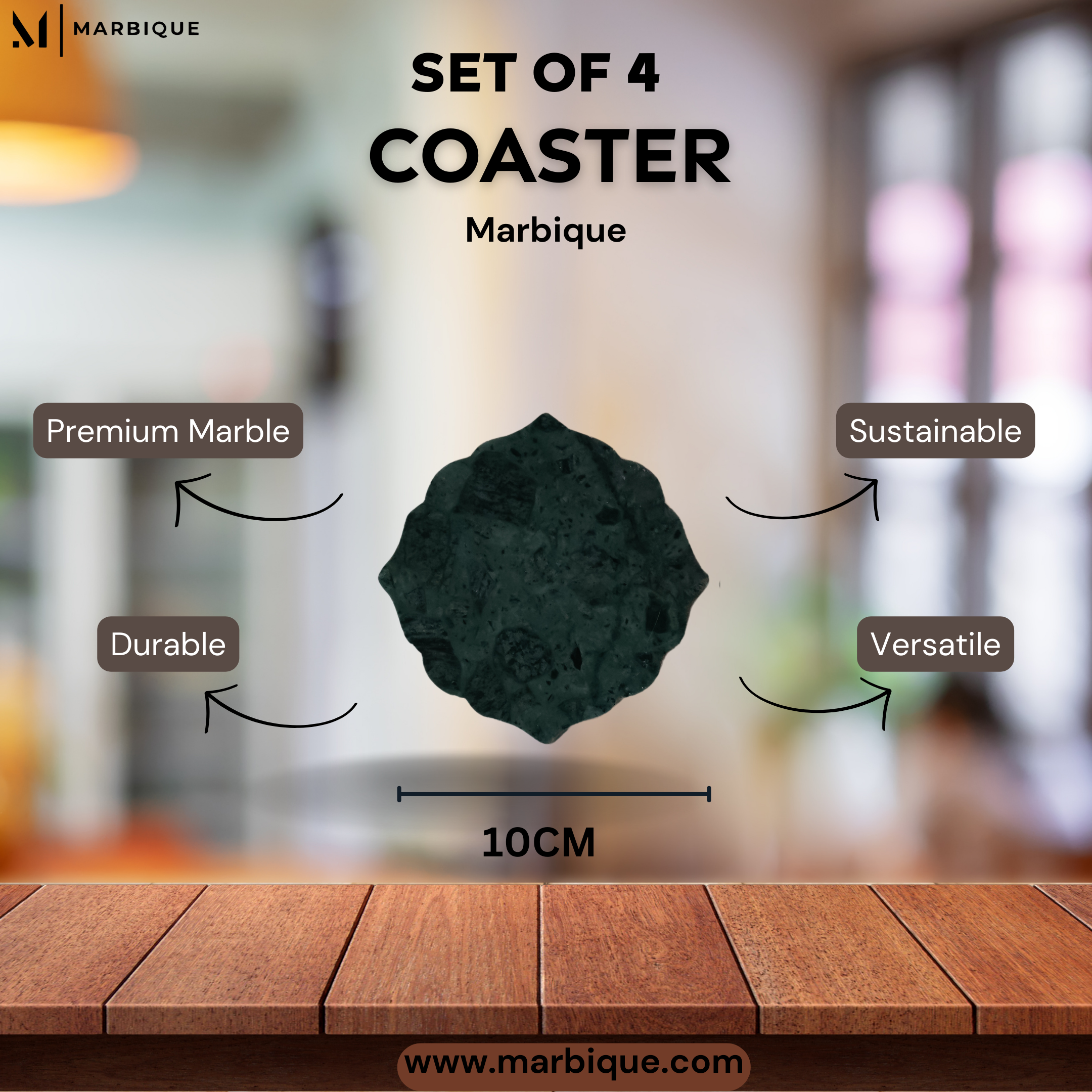 Green Granite Coasters Set of 4 | Premium Natural Stone Drink Coasters