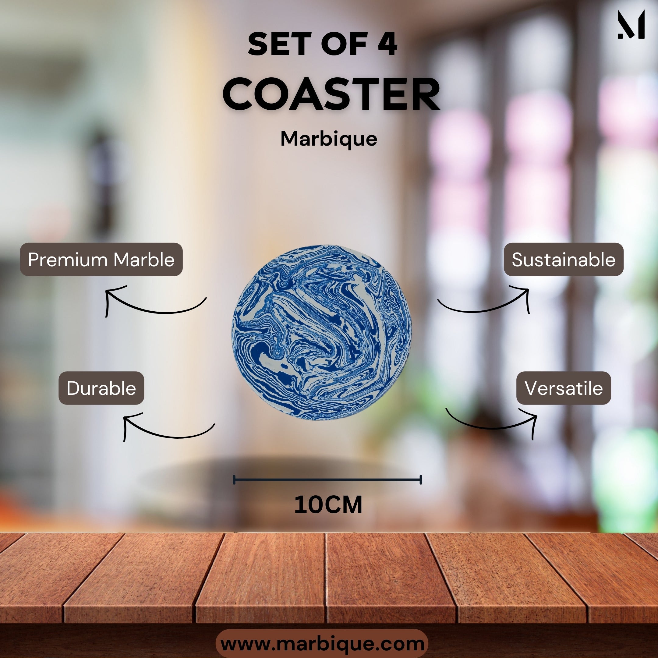 Elegant Blue Marble Coasters Set of 4 - Hand-Crafted Resin Home Décor for Modern Living