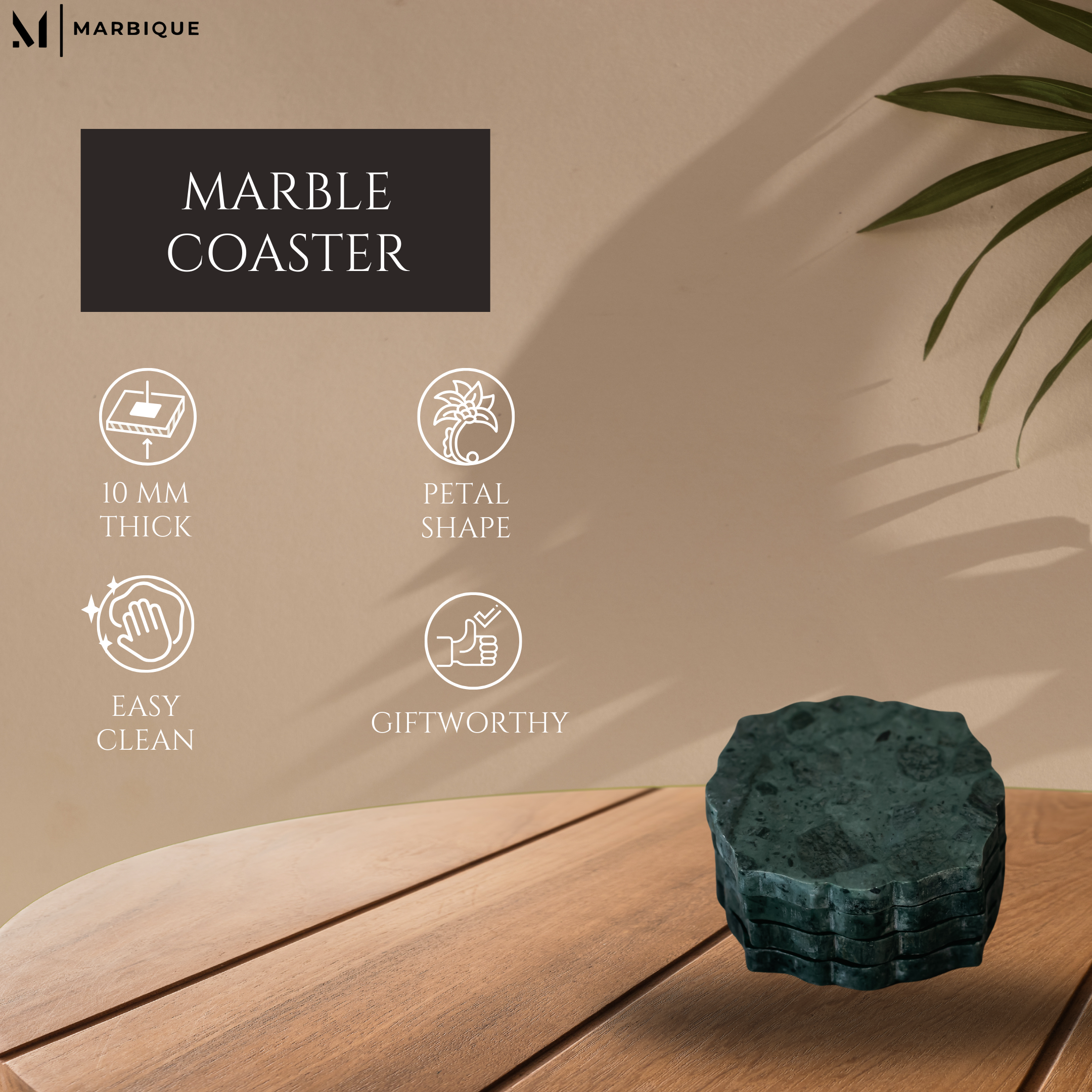 Green Granite Coasters Set of 4 | Premium Natural Stone Drink Coasters