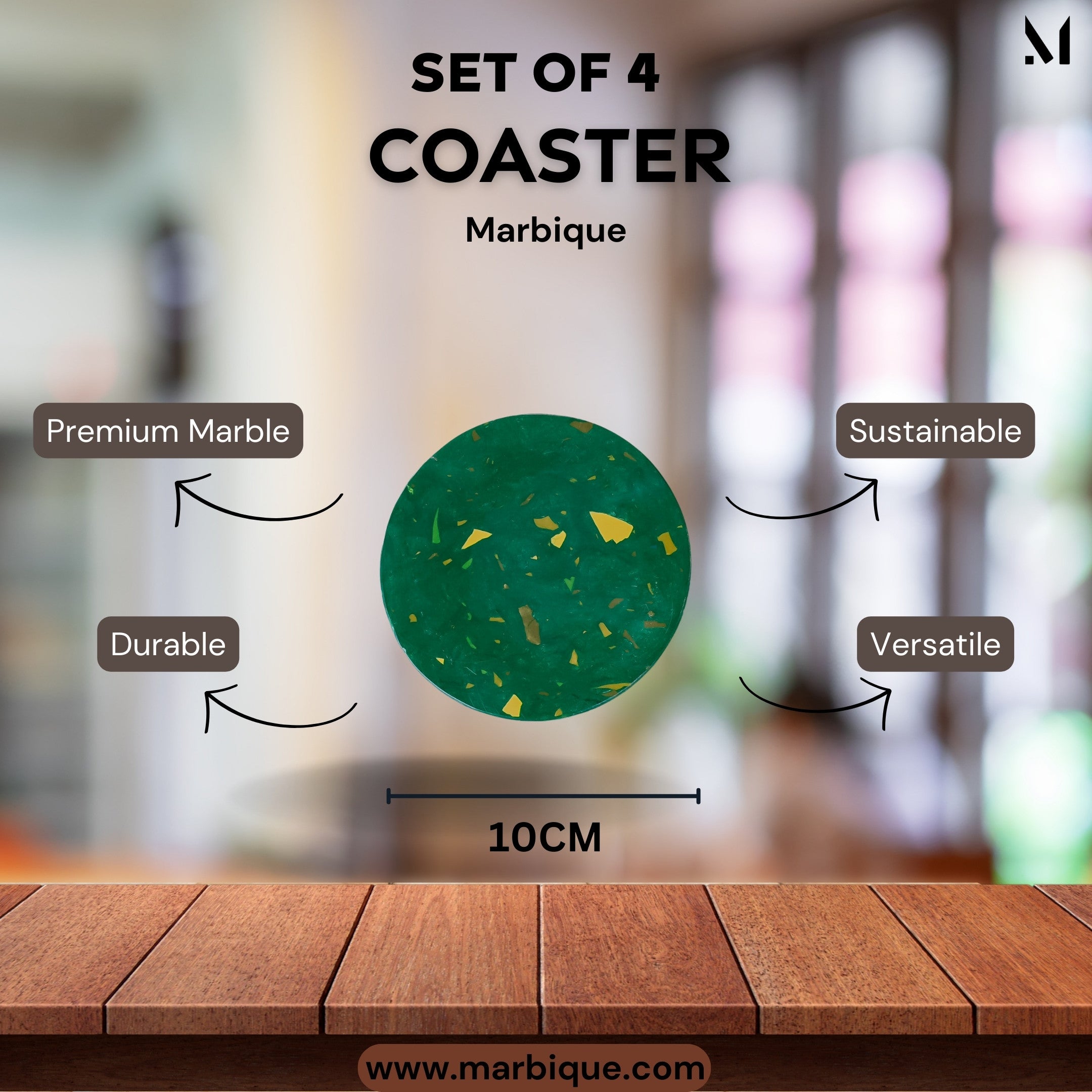 Emerald Marble Coasters Set of 4 | Artistic Green Resin Décor