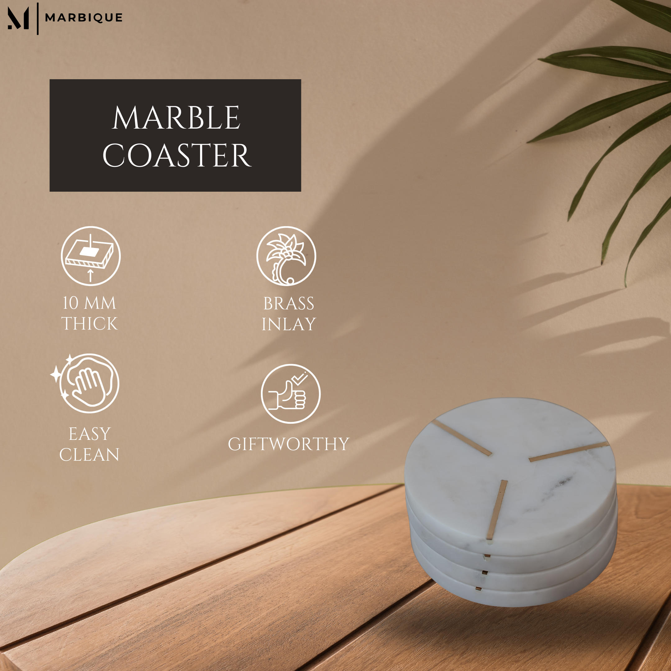 Premium Marble Coasters with Brass Inlay - Set of 4 | Elegant Table Decor