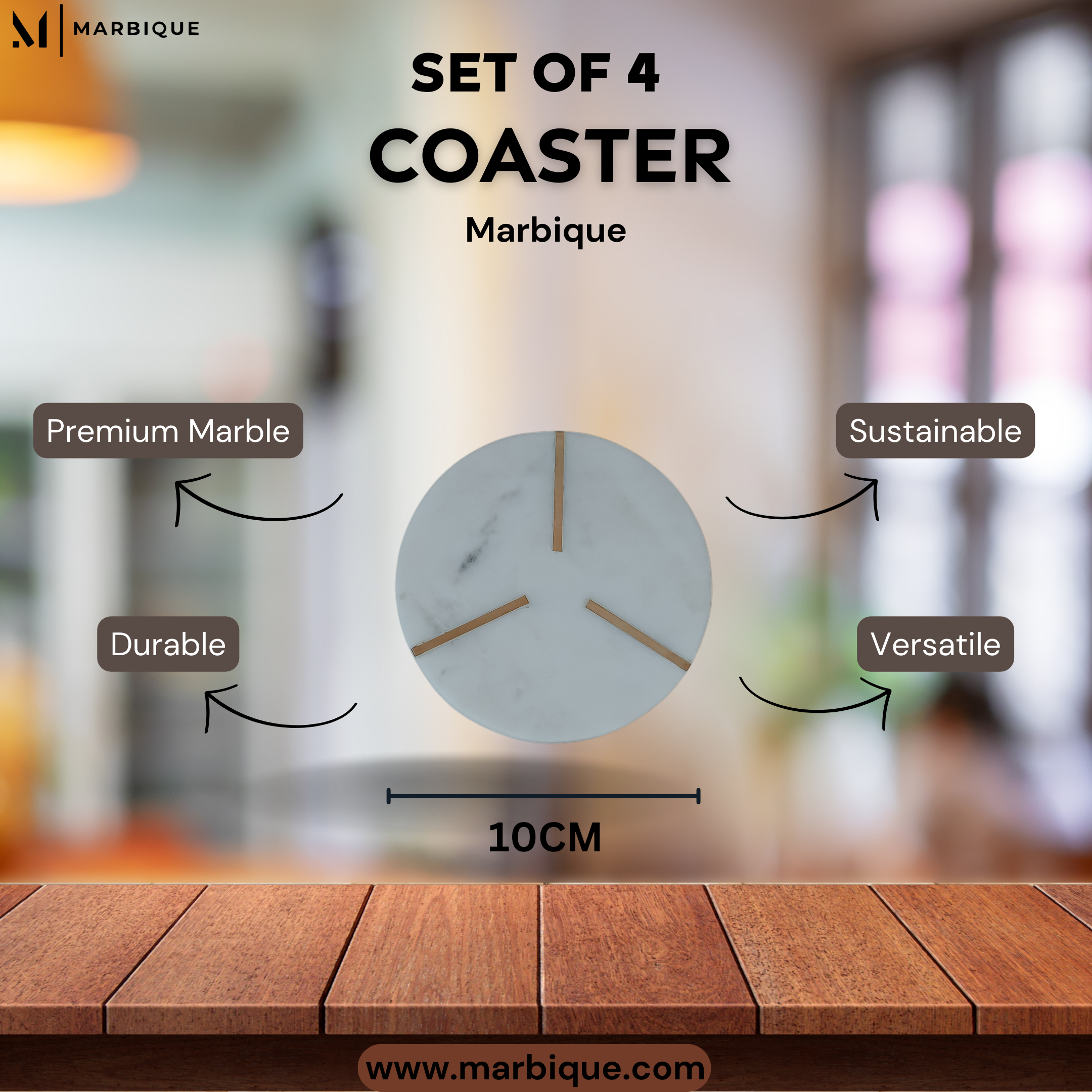 Premium Marble Coasters with Brass Inlay - Set of 4 | Elegant Table Decor