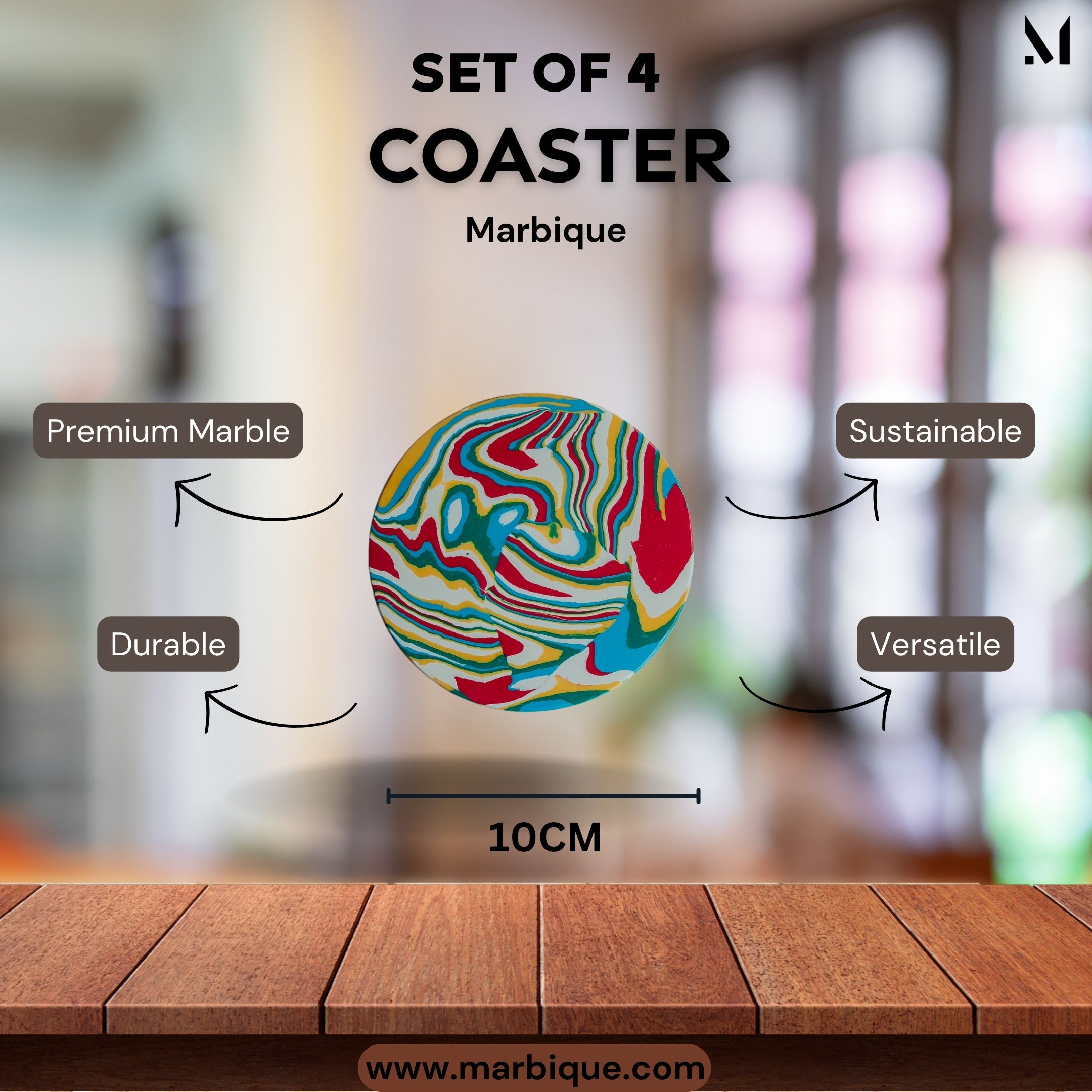 Vibrant Swirl Marble Coasters - Set of 4 | Colorful Resin Art for Home & Office