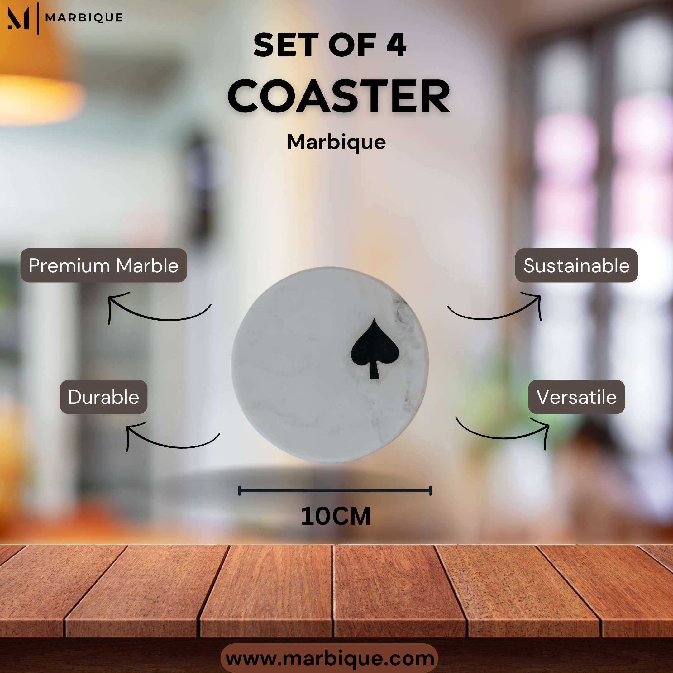 Exclusive Poker Coasters Set with Card Suit Inlay | White Marble | Set of 4 | Game Room Must-Have