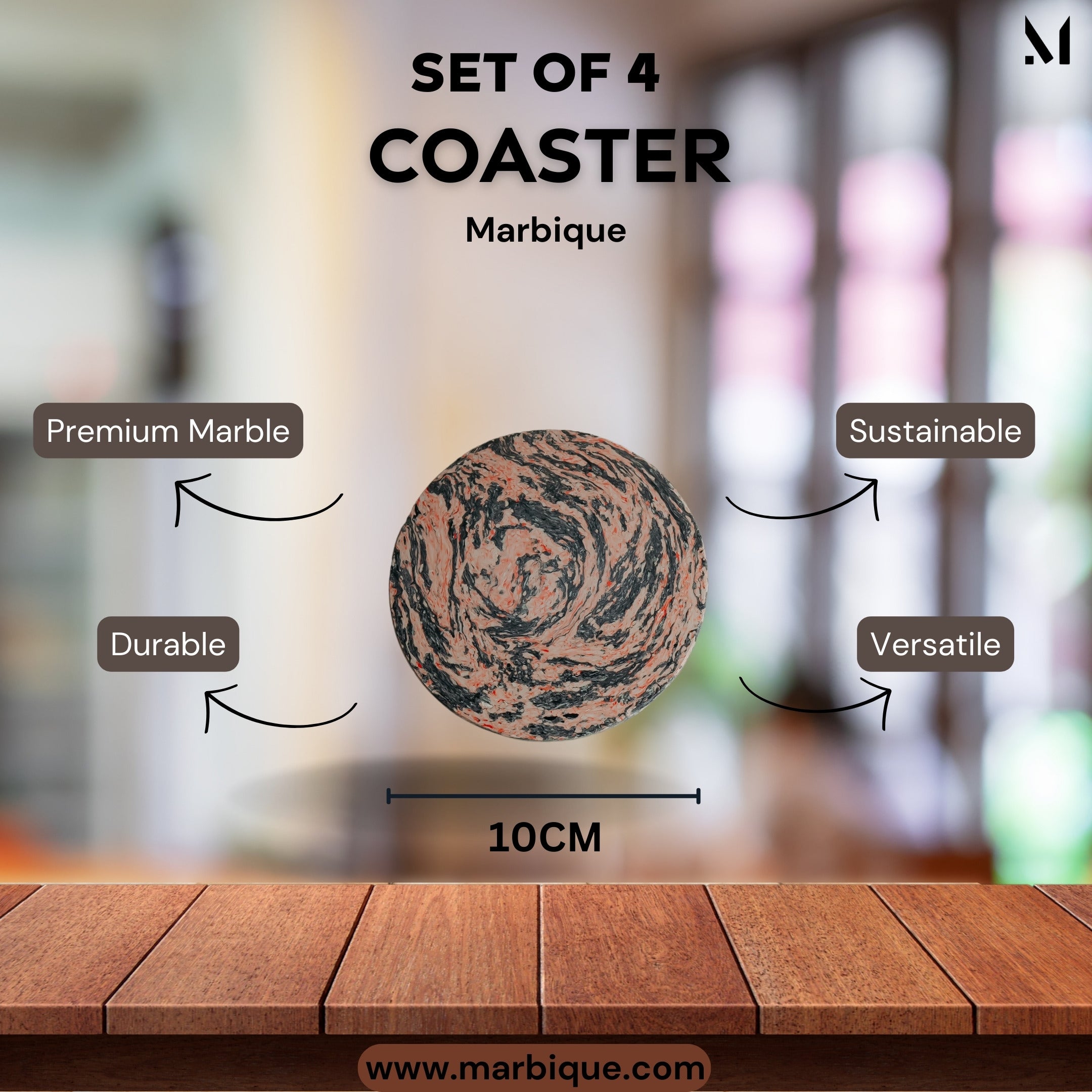 Marble coaster set of 4 - premium marble design, sustainable, durable and versatile for home decor