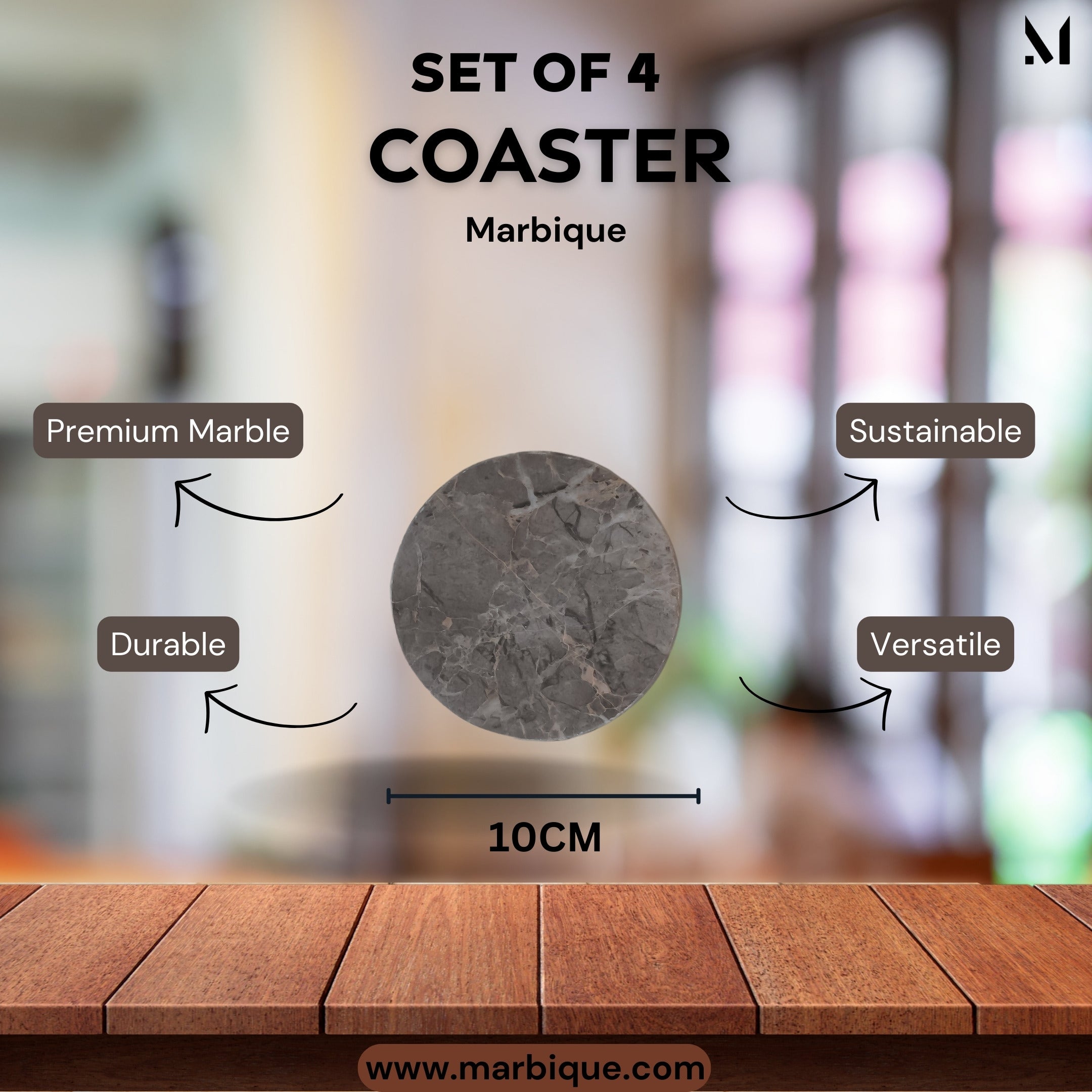 Elegant Grey Marble Coasters Set of 4 | Artisan Crafted Italian Stone