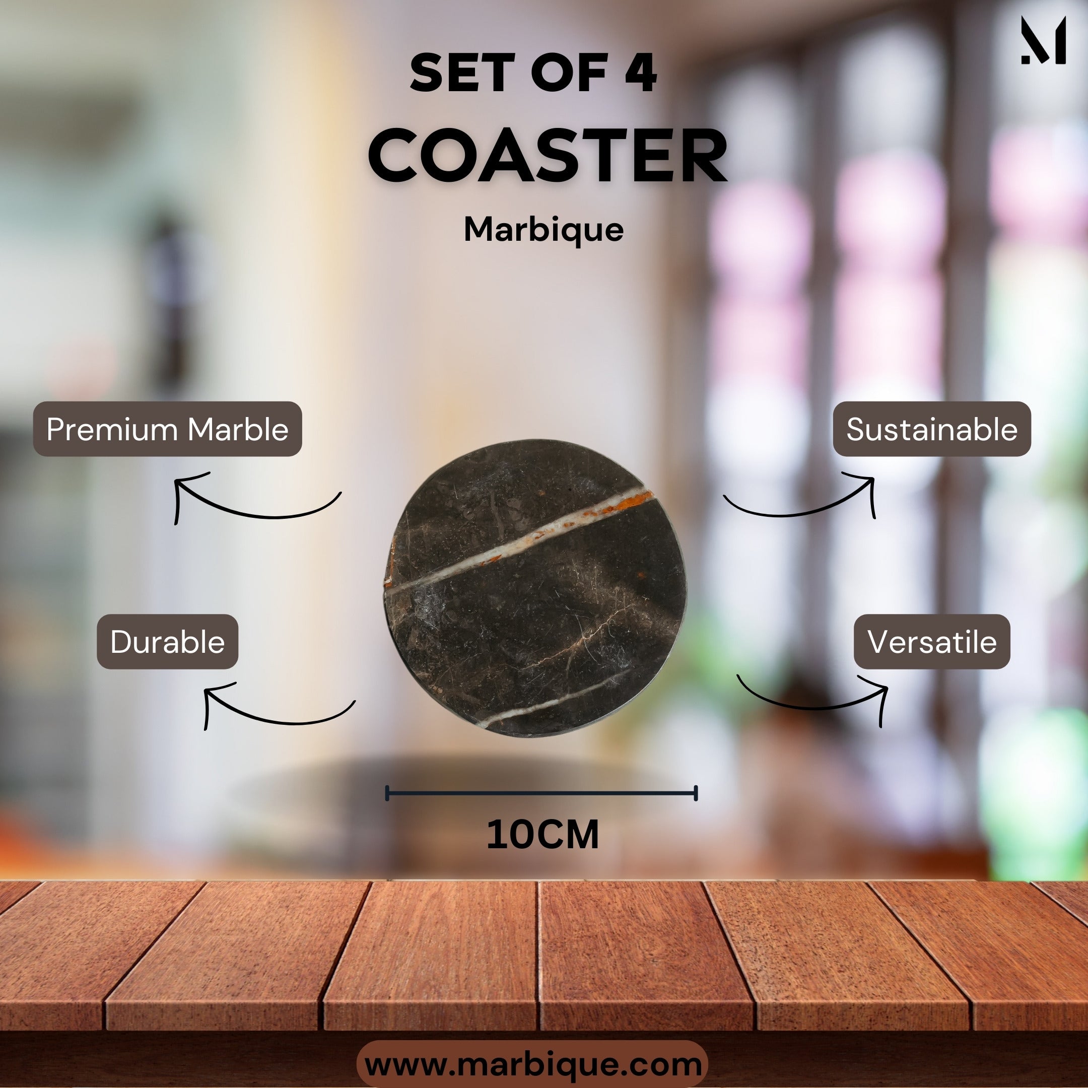 Artisan Italian Marble Coaster Set - Elegant Brown Stone Coasters (4 Pack)