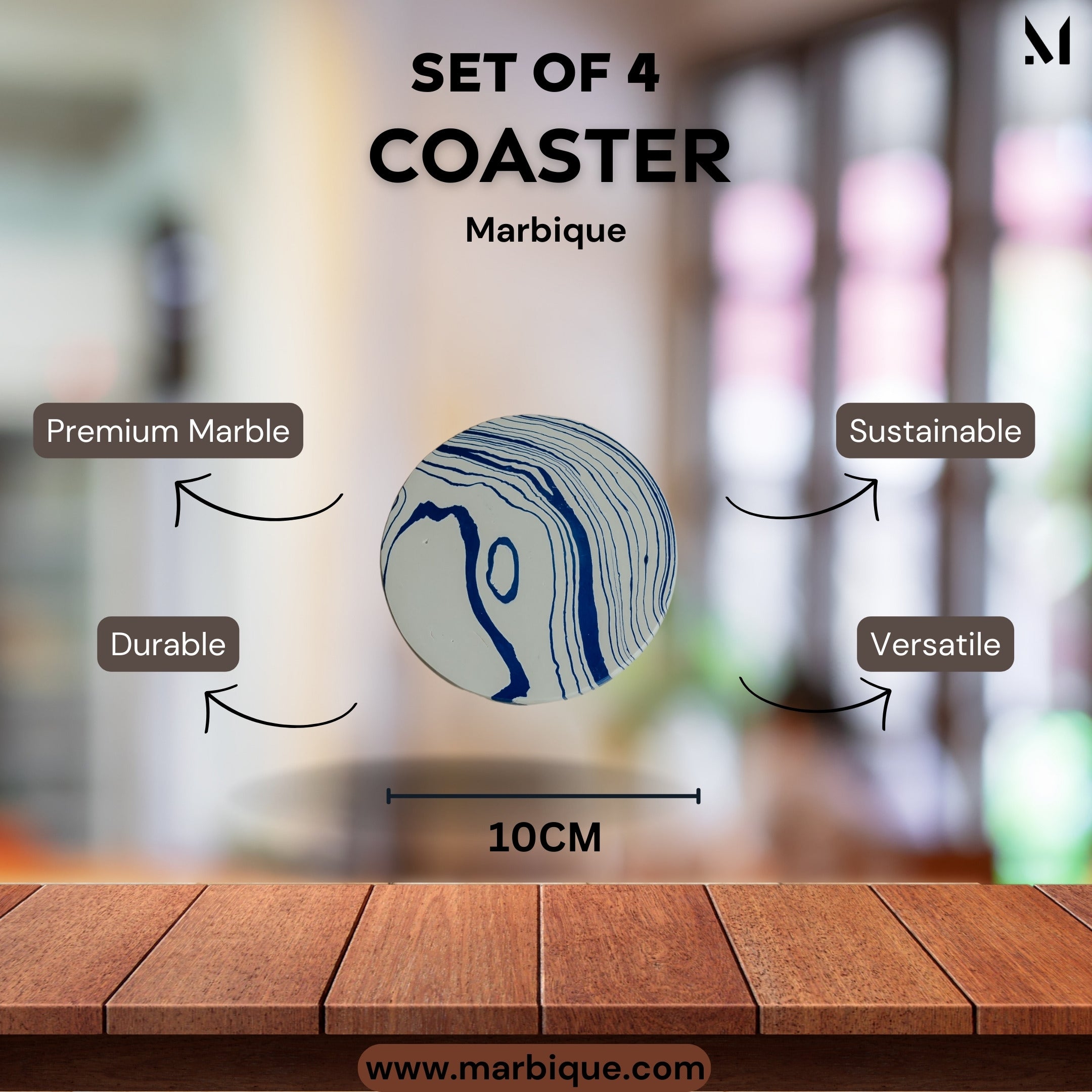 Handcrafted Blue Marble Coasters - Set of 4 | Elegant Home Décor