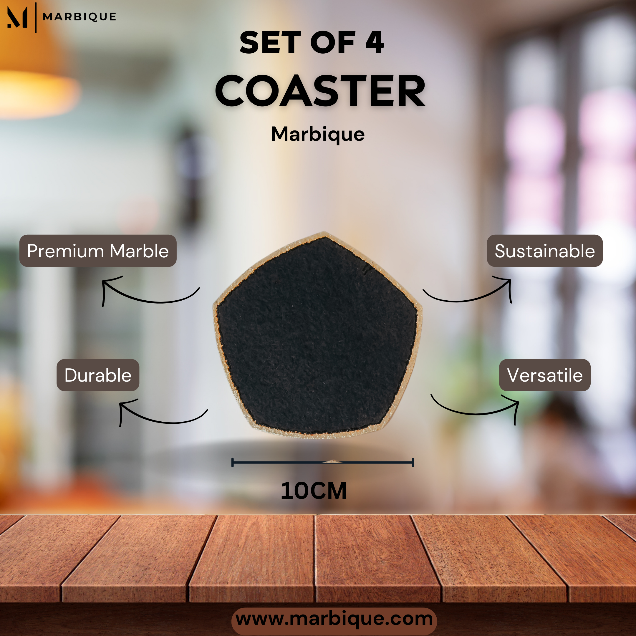 Premium Electroplated Black Marble Coasters - Set of 4 | Heat Resistant Home Décor