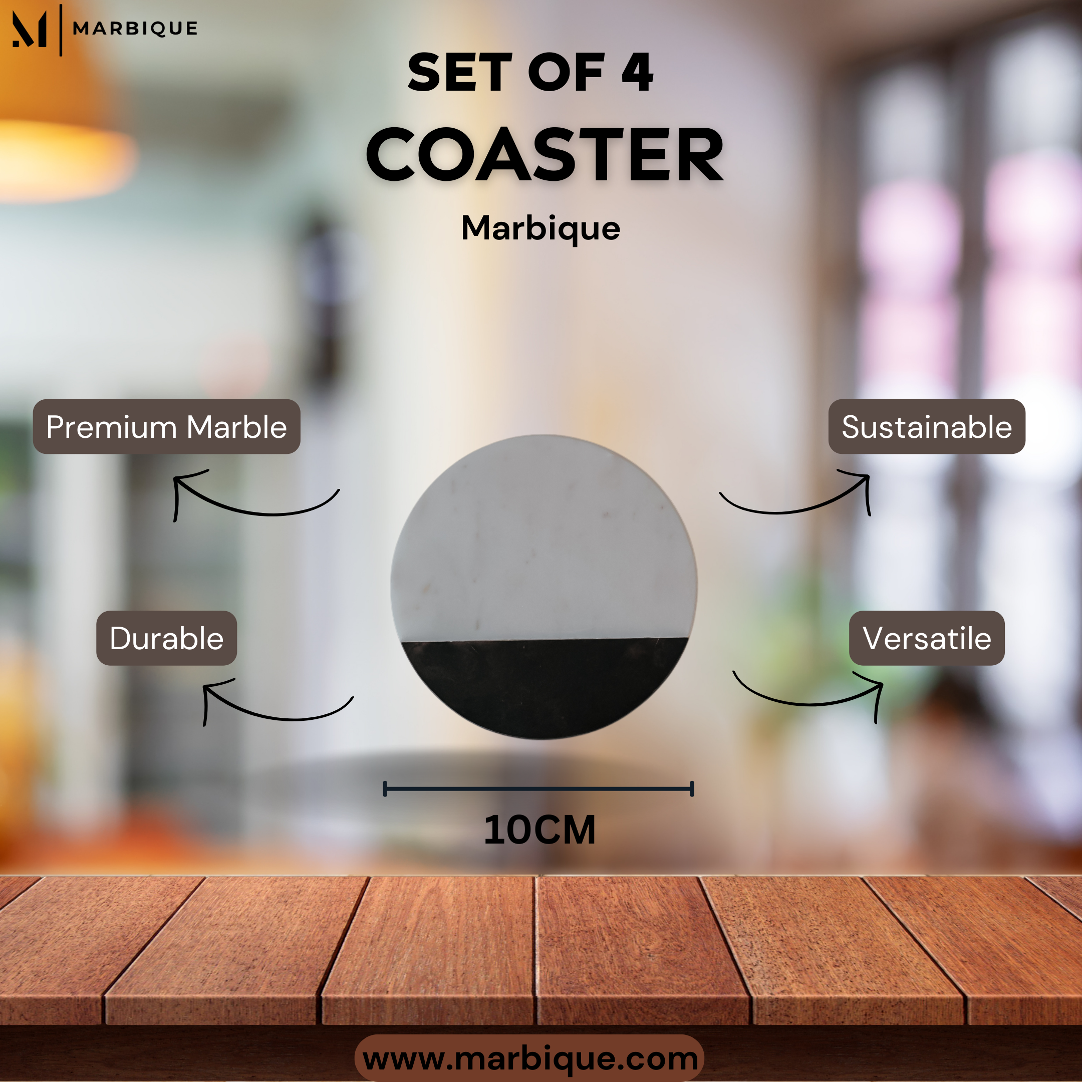 Luxury Marble Coasters with Geometric Stripes - Handcrafted Modern Home Decor Set (4 Pack)