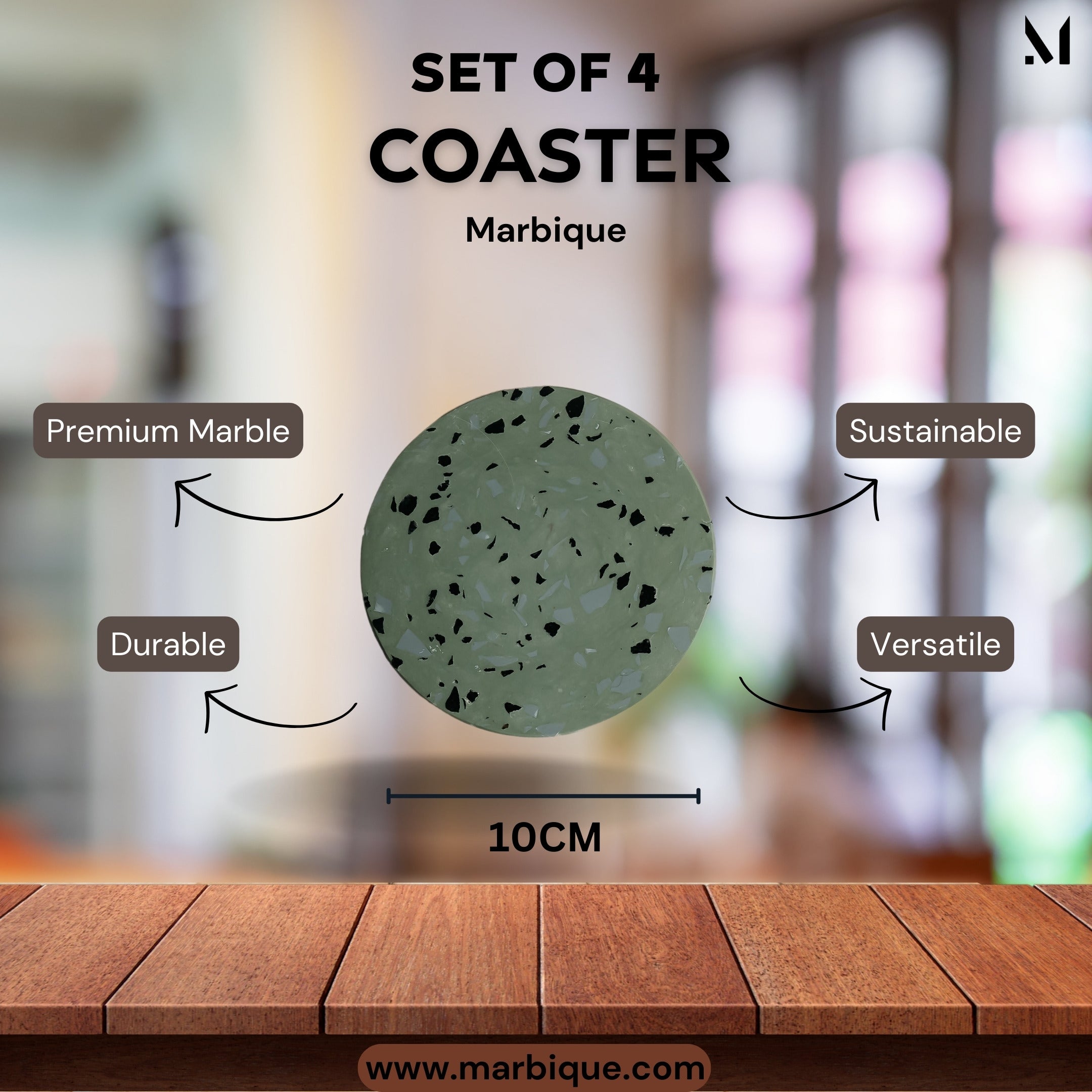Sage Green Marble Coasters - Set of 4 | Natural Resin Art & Home Decor