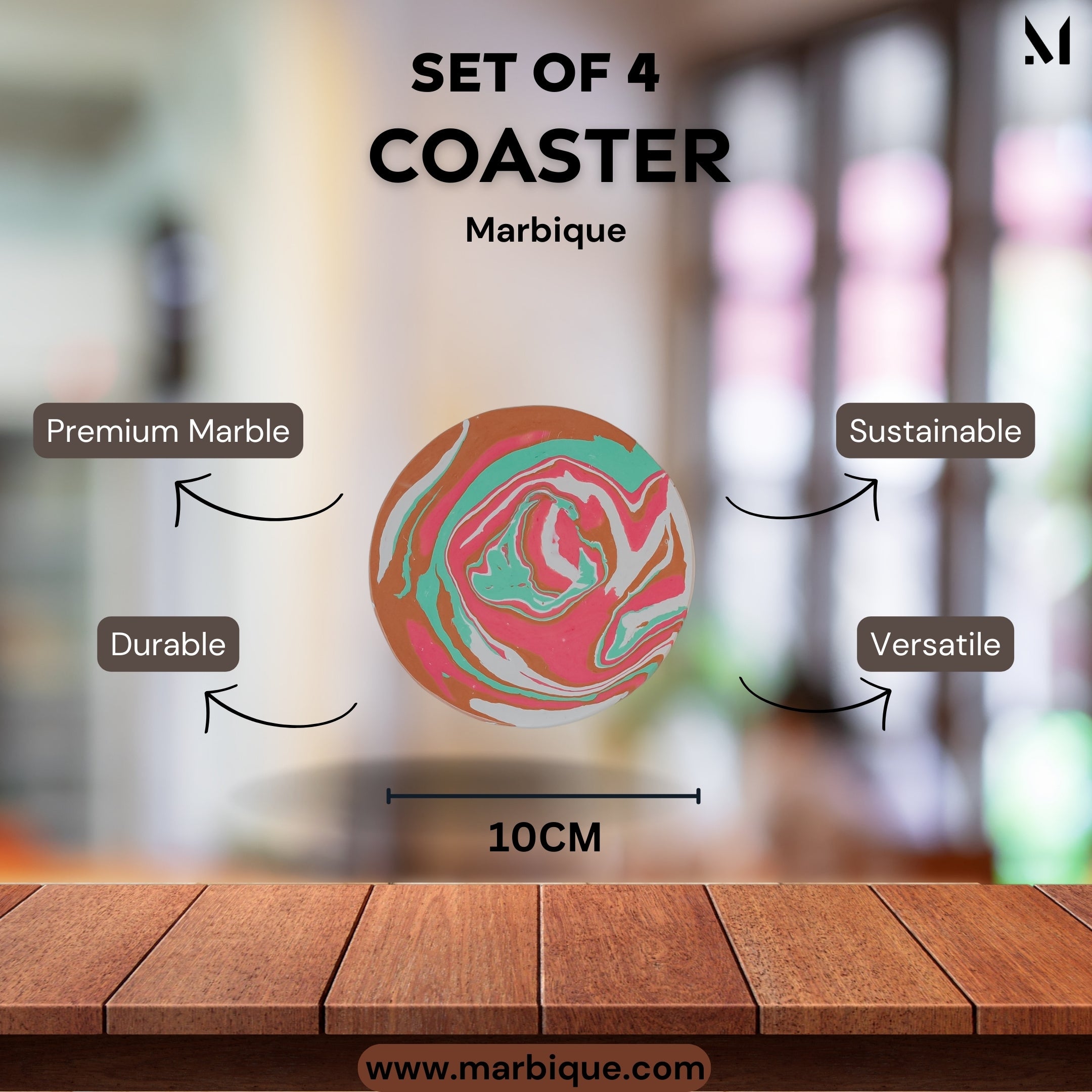 Artisan Marble Resin Coasters - Set of 4 | Brown Aesthetic Home Décor