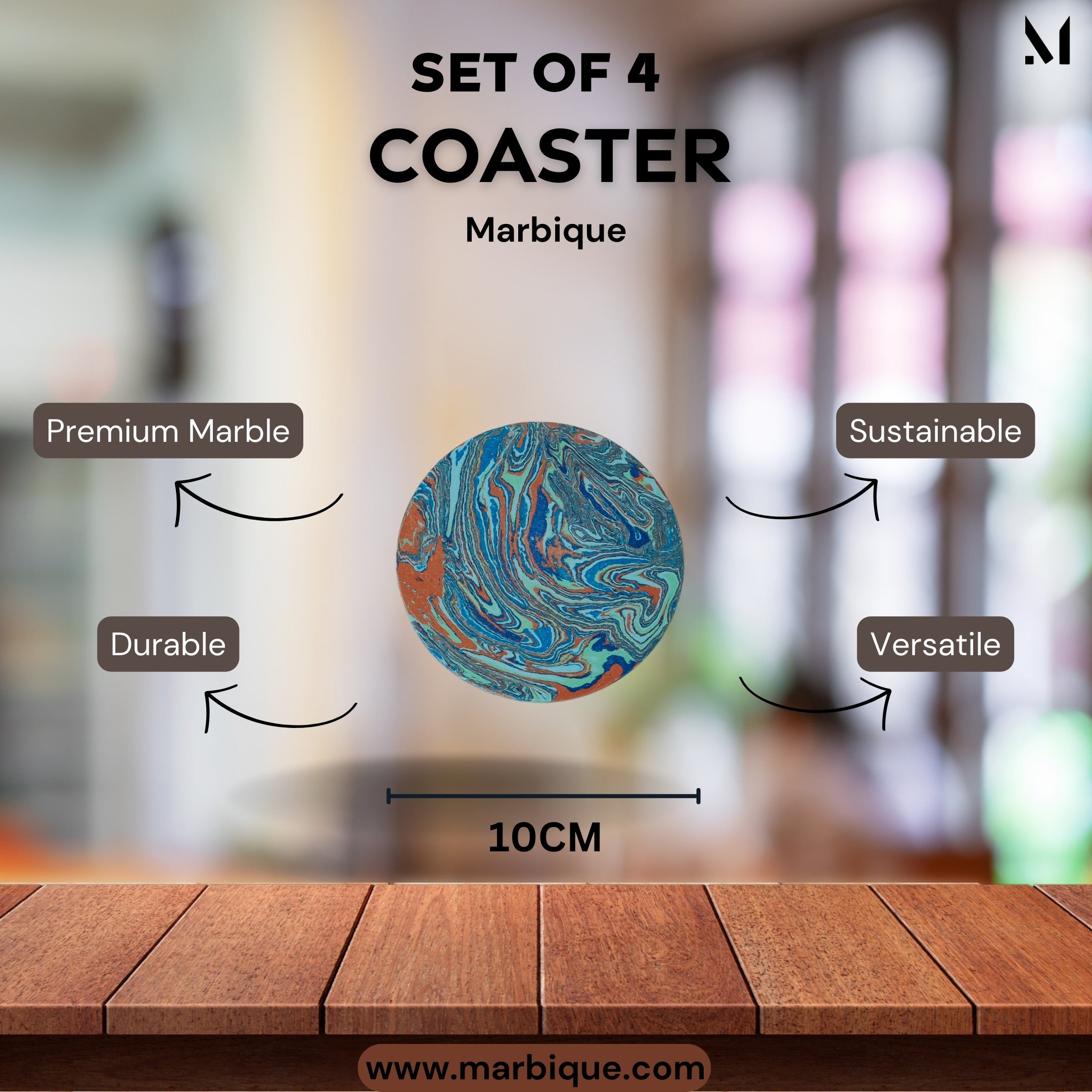 Artistic Teal Marble Coasters - Set of 4 | Luxe Home Décor Collection