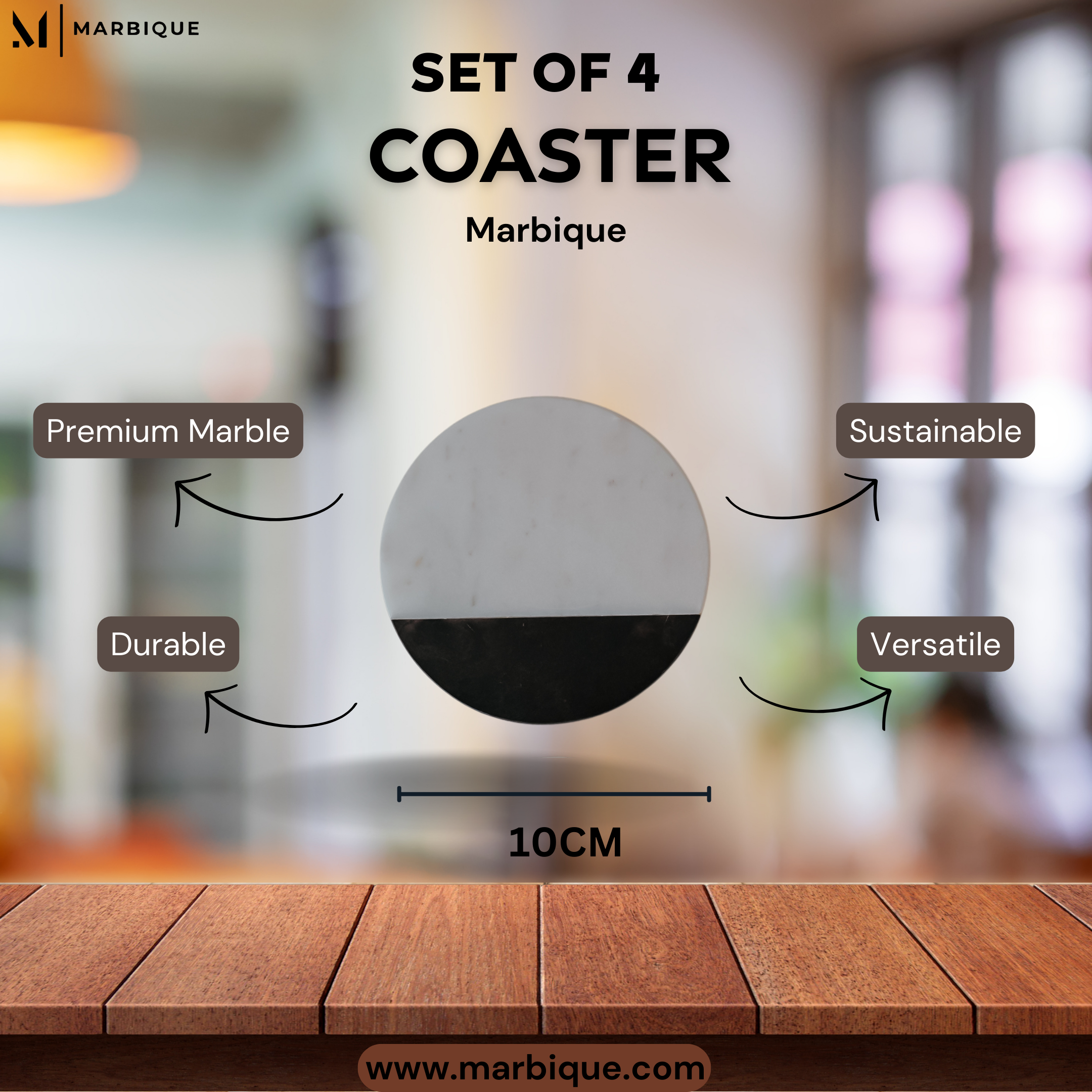 Luxury Marble Coasters with Geometric Stripes - Handcrafted Modern Home Decor Set (4 Pack)