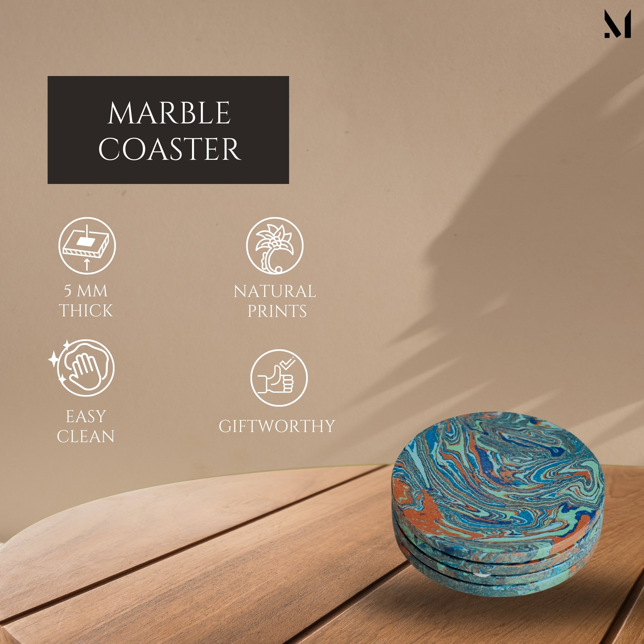 Artistic Teal Marble Coasters - Set of 4 | Luxe Home Décor Collection