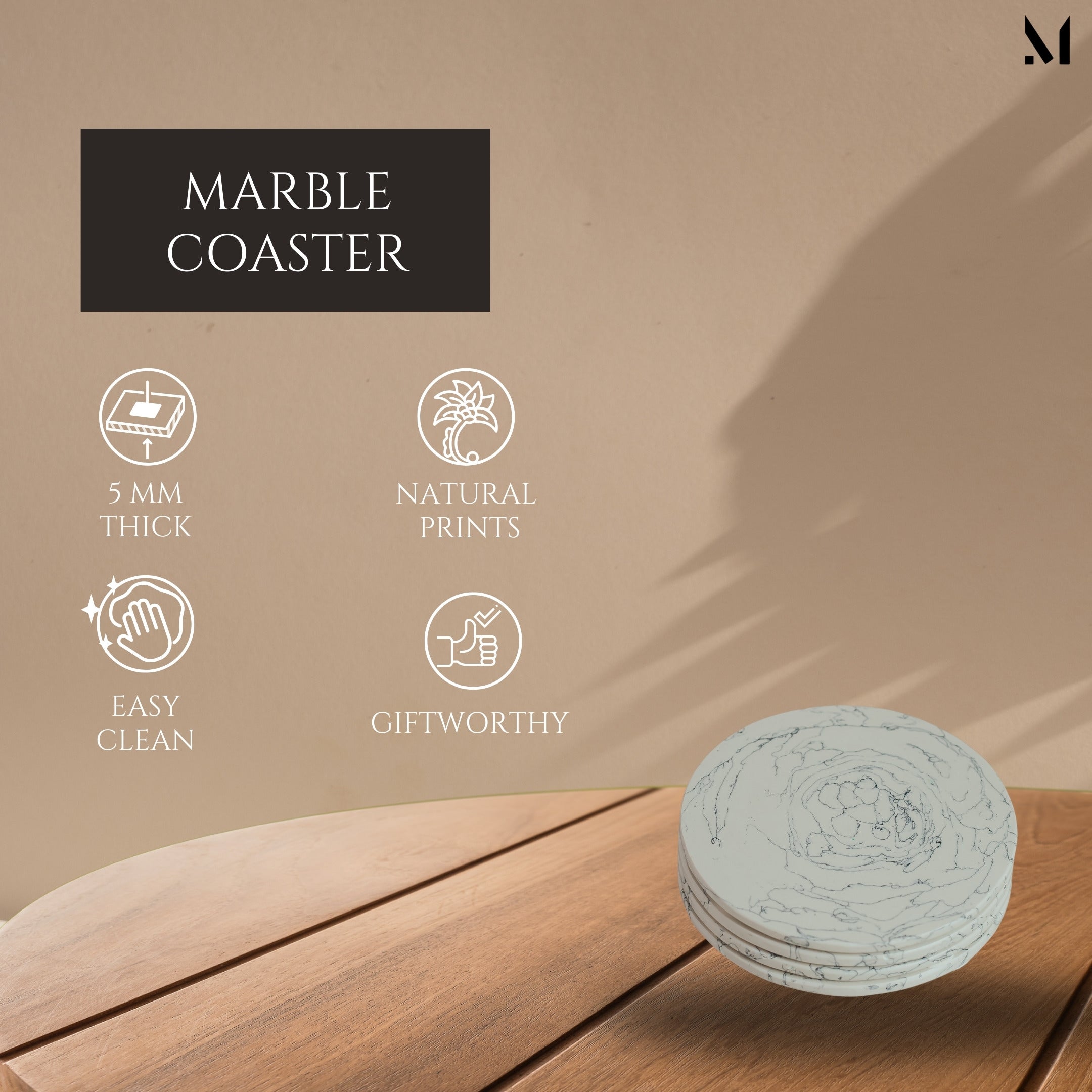 Luxury Marble Coaster Set - Minimalist Resin Design | 4-Piece Tabletop Essential