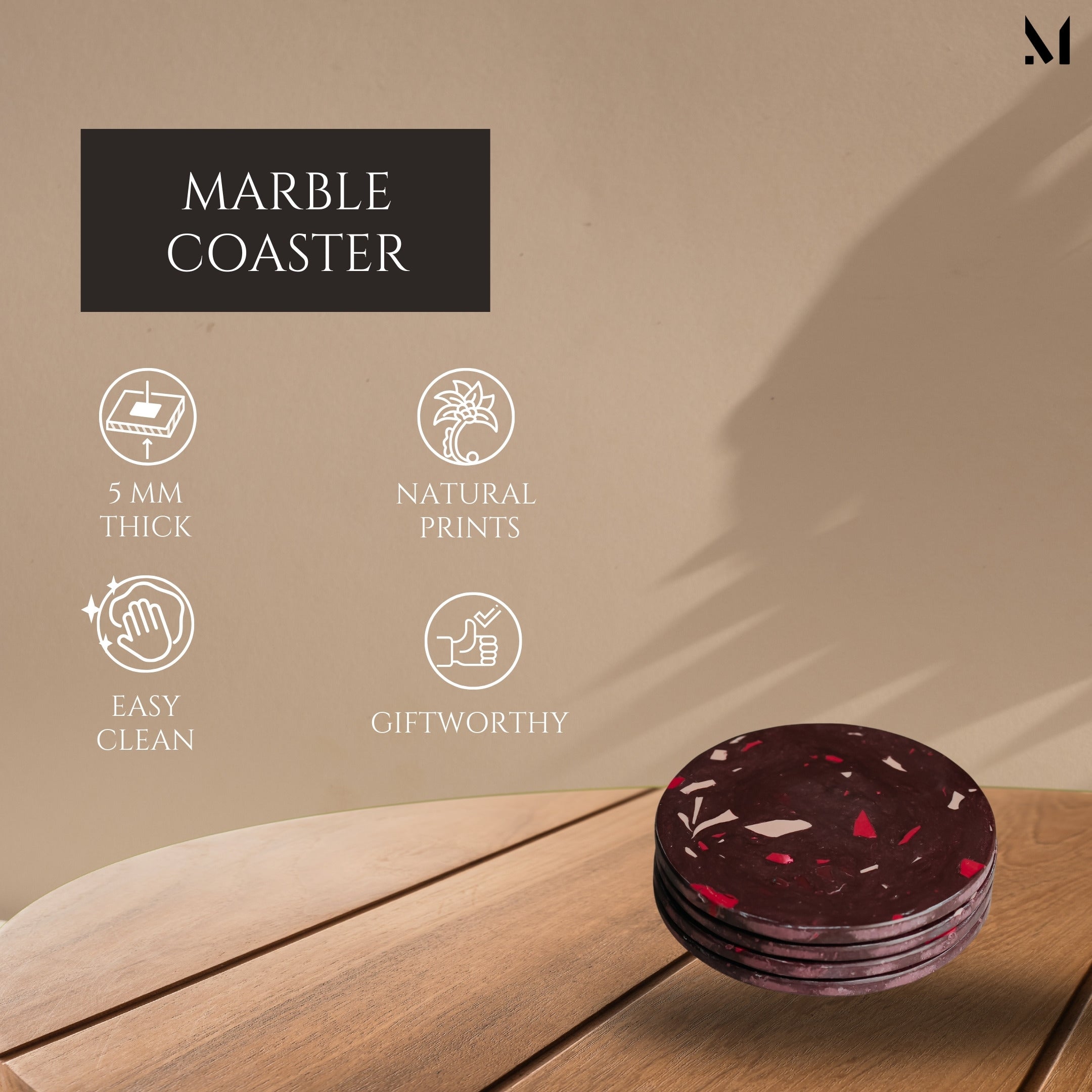 Elegant Burgundy Marble Resin Coasters Set of 4 - Sophisticated Home Décor & Table Protection