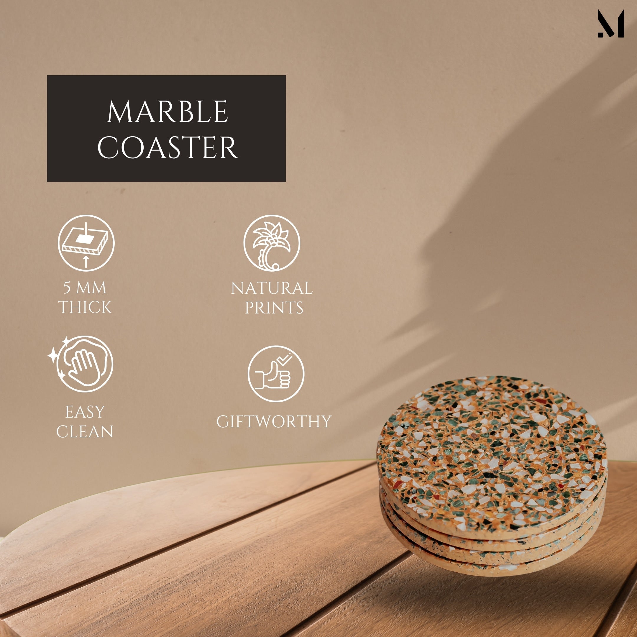 Natural Beige Cork Marble Resin Coasters - Set of 4 | Artisan Elegance