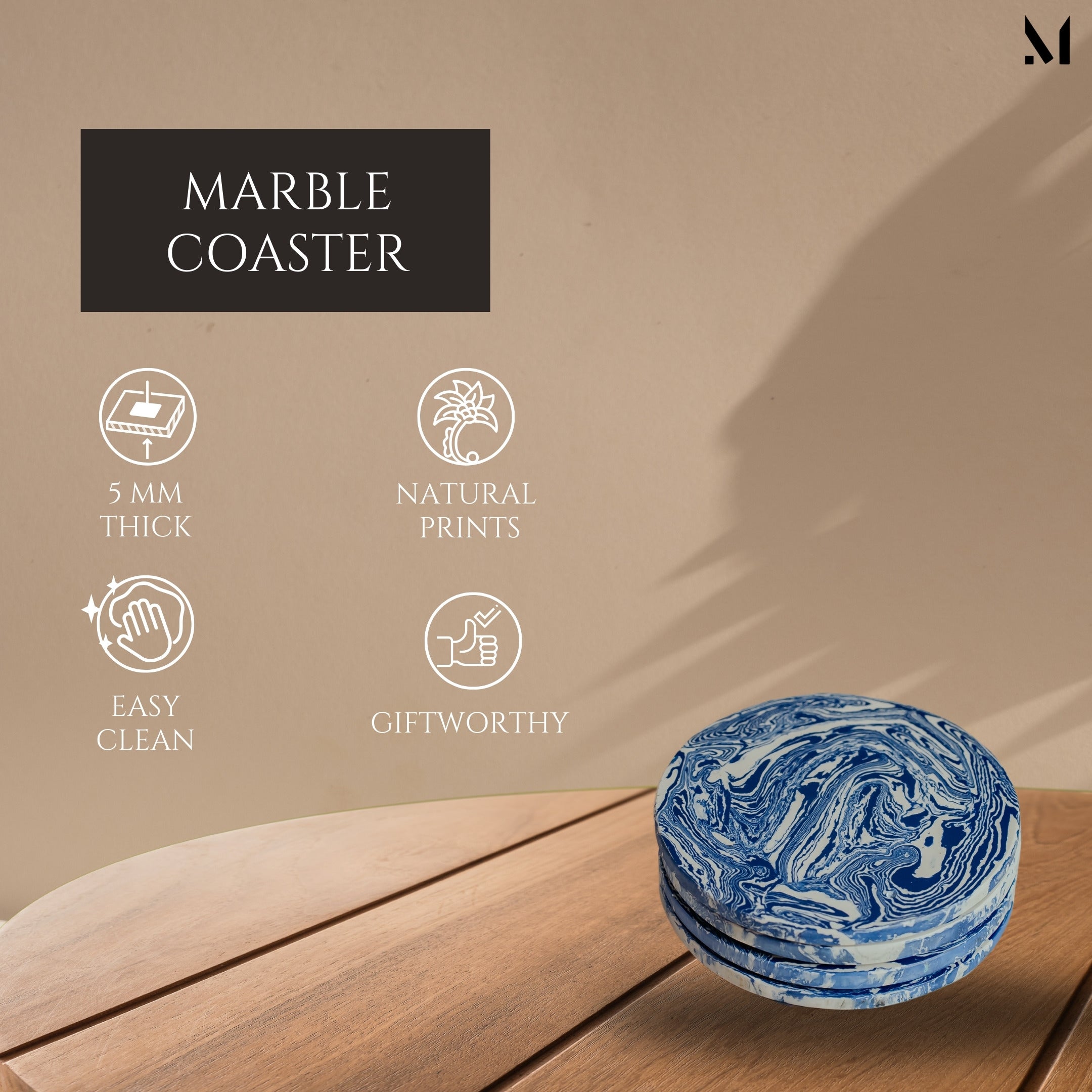 Elegant Blue Marble Coasters Set of 4 - Hand-Crafted Resin Home Décor for Modern Living