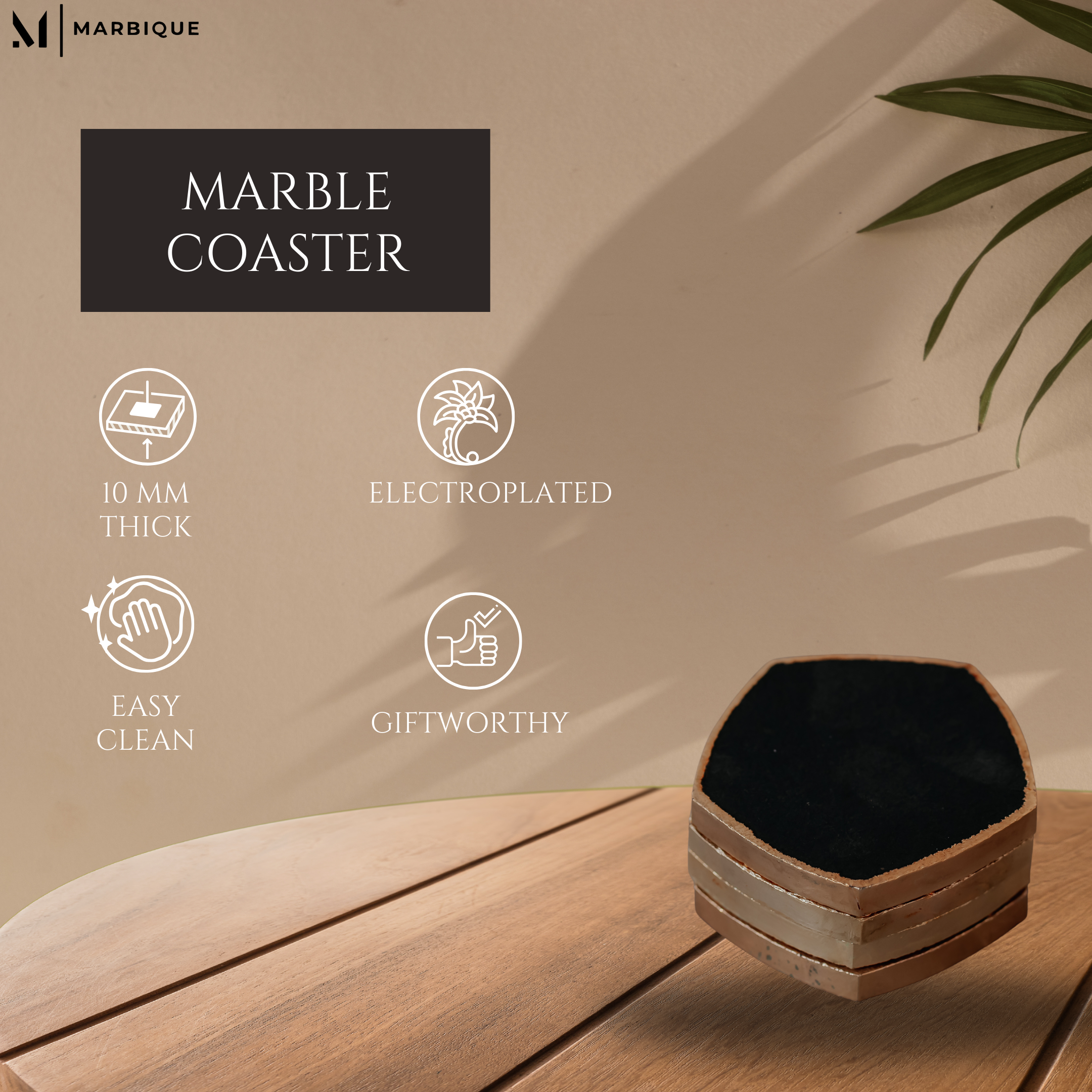 Premium Electroplated Black Marble Coasters - Set of 4 | Heat Resistant Home Décor