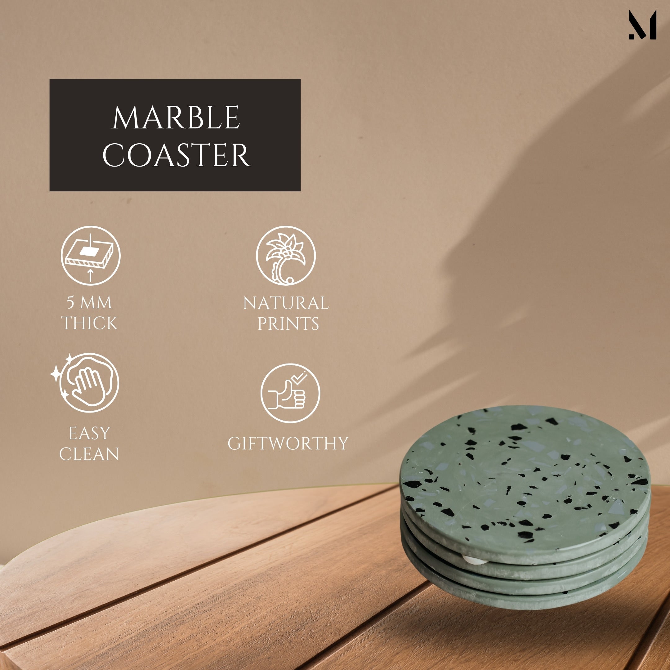 Sage Green Marble Coasters - Set of 4 | Natural Resin Art & Home Decor