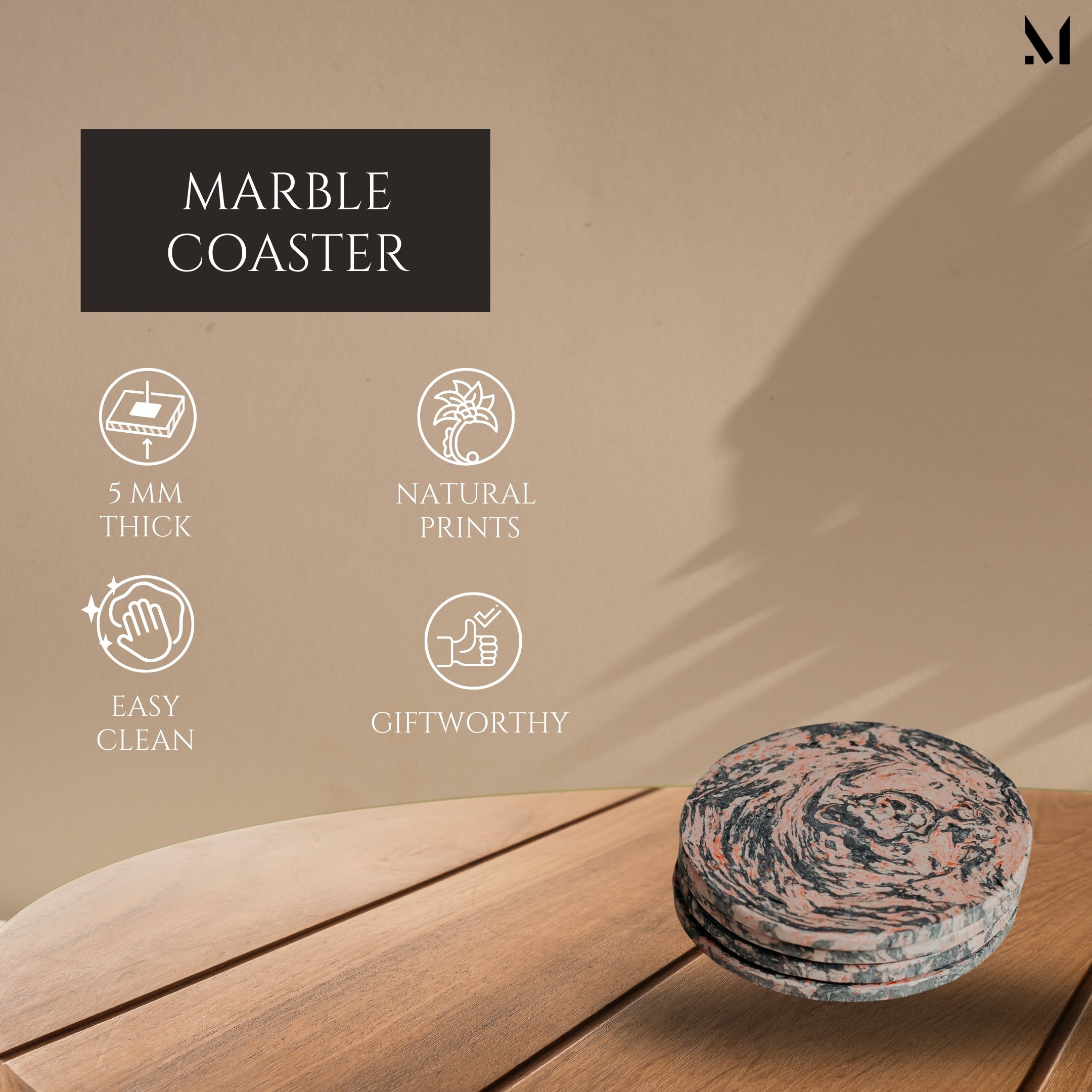Brown and wood-toned marble coasters for elegant table protection