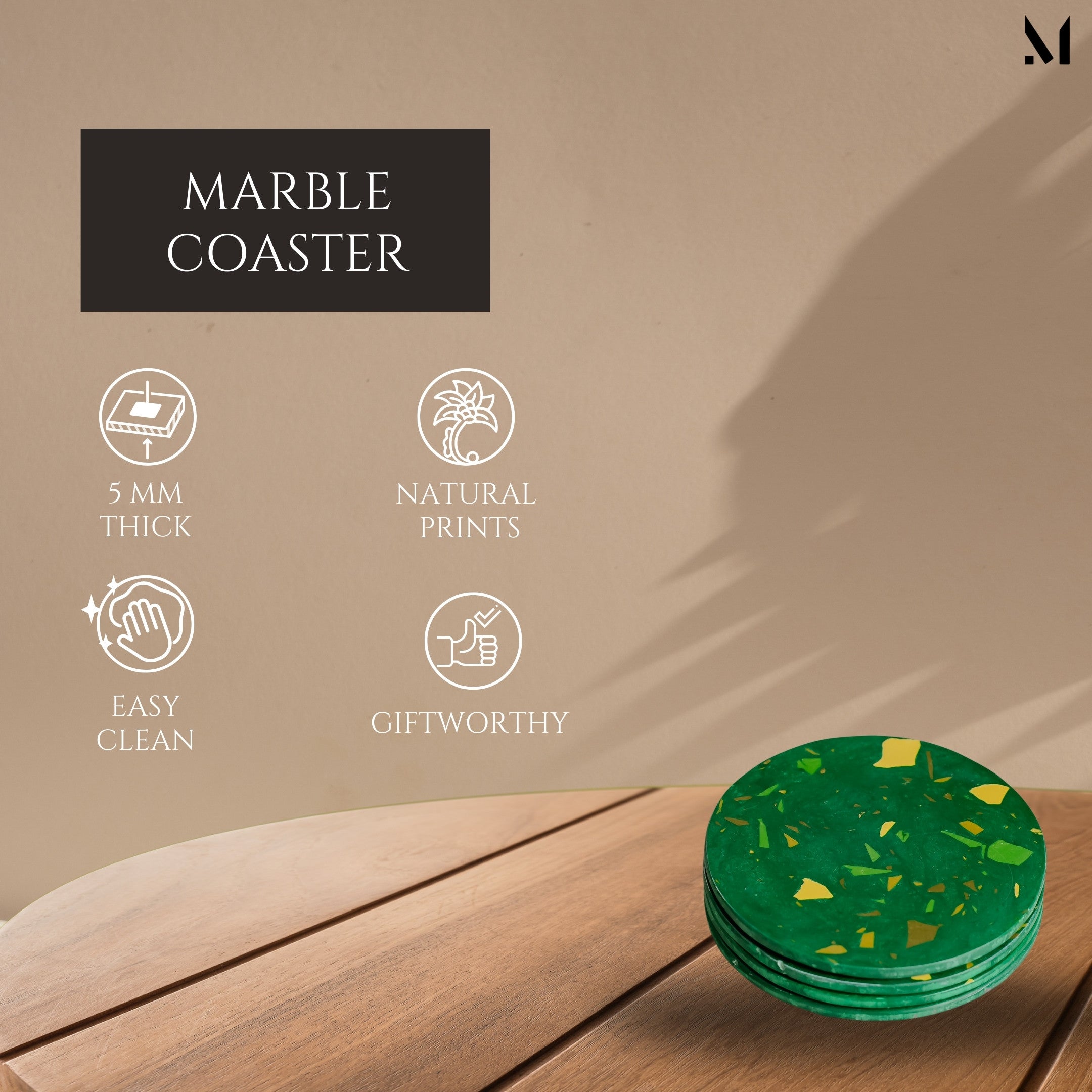 Emerald Marble Coasters Set of 4 | Artistic Green Resin Décor