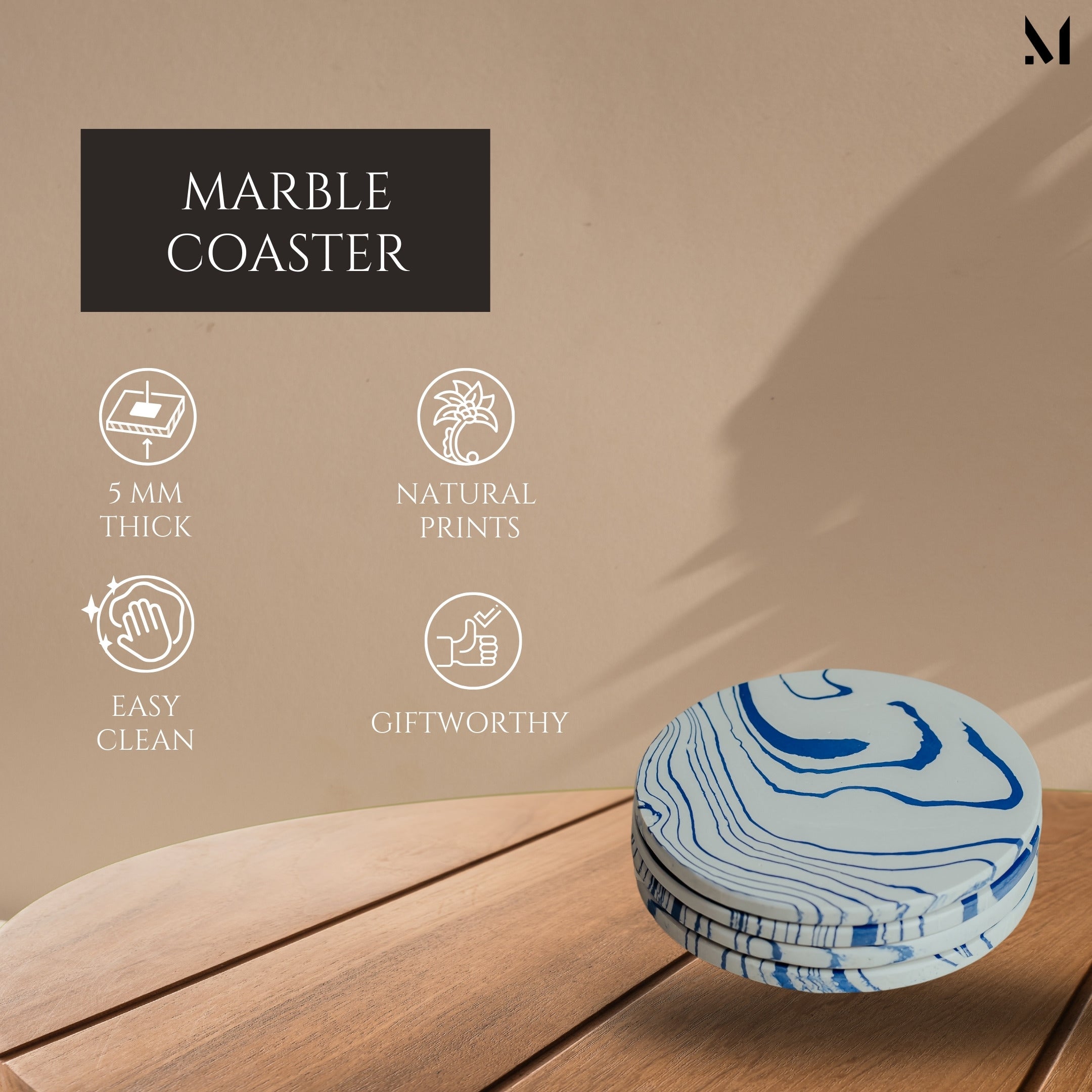 Handcrafted Blue Marble Coasters - Set of 4 | Elegant Home Décor