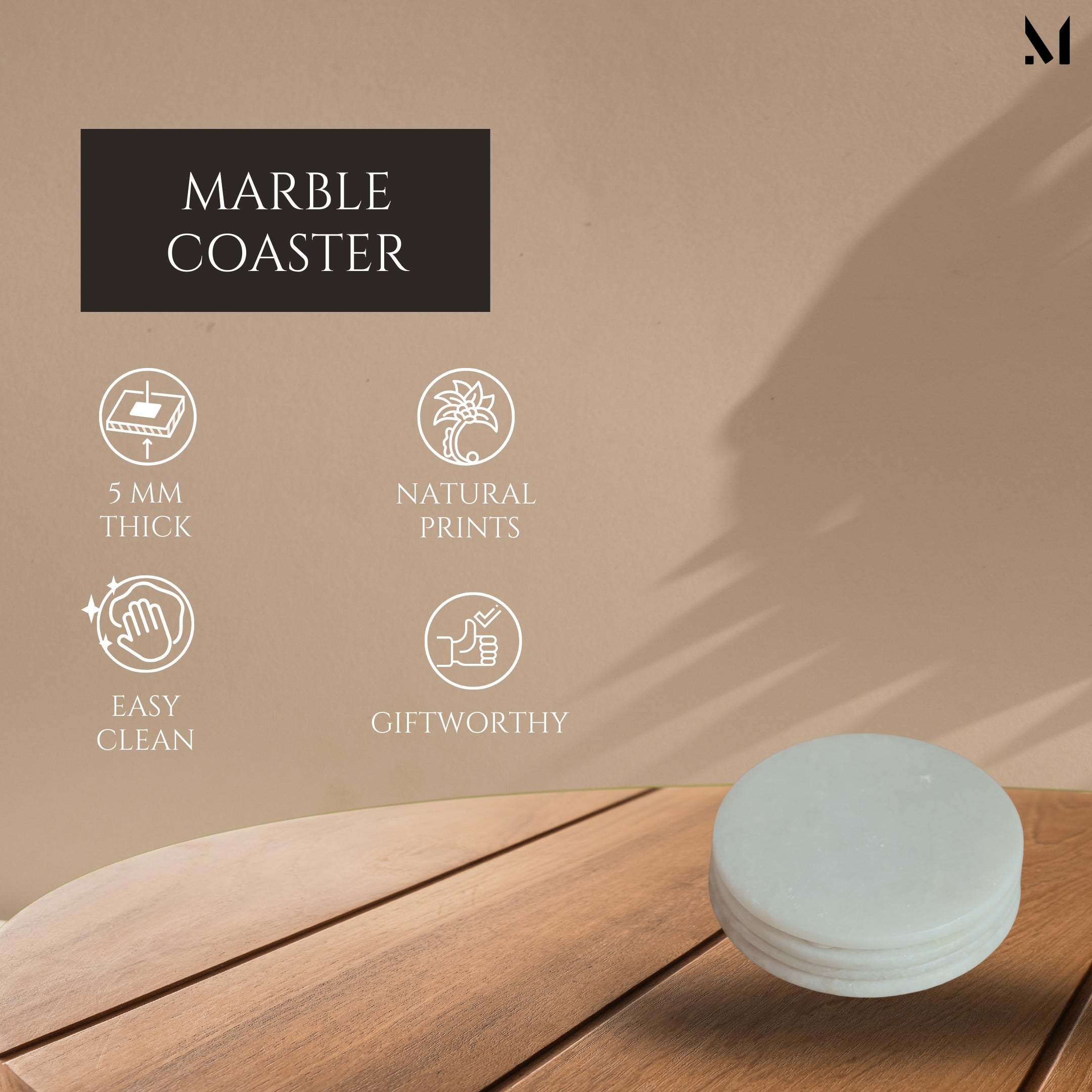 Elegant White Marble Coasters | Barware Set of 4