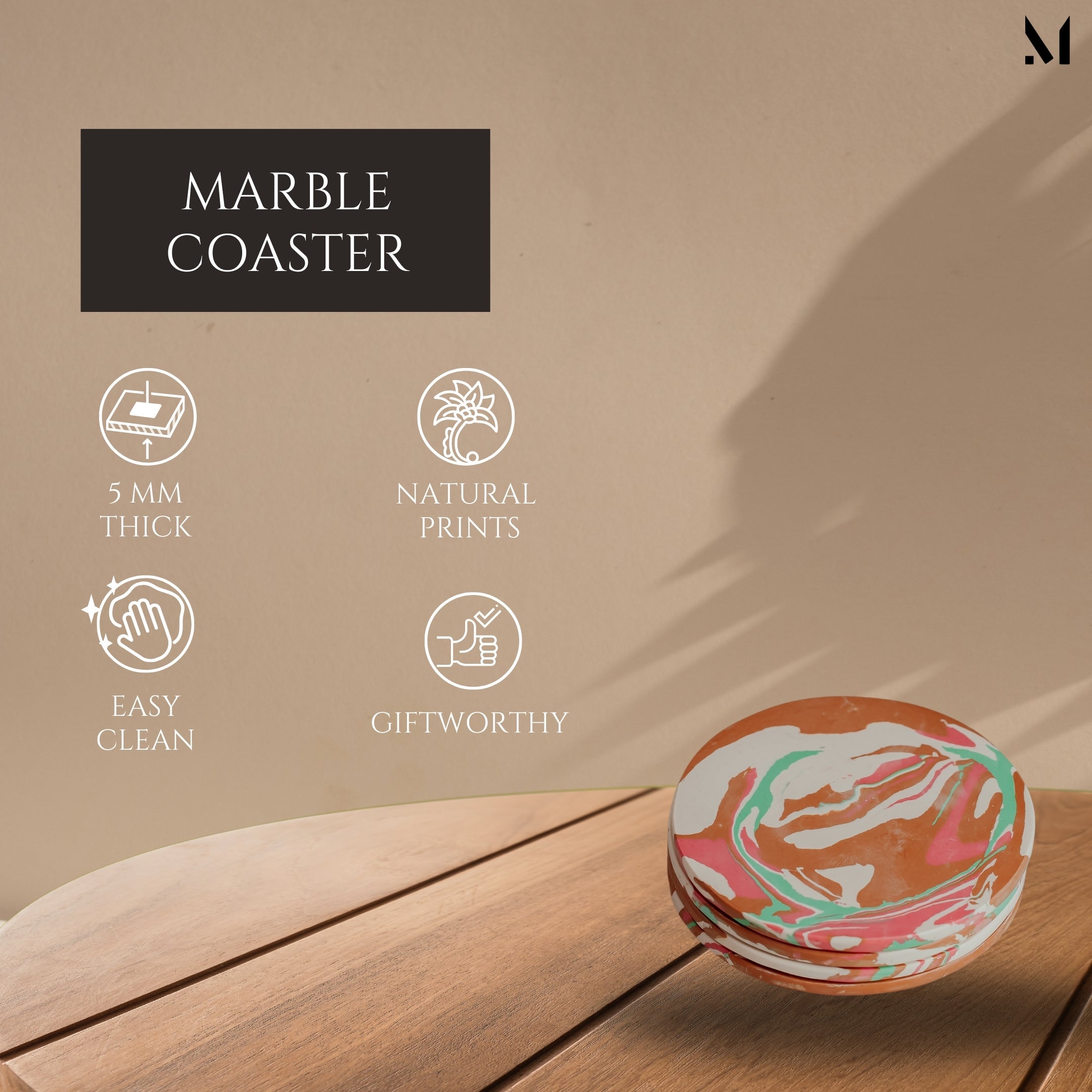 Artisan Marble Resin Coasters - Set of 4 | Brown Aesthetic Home Décor