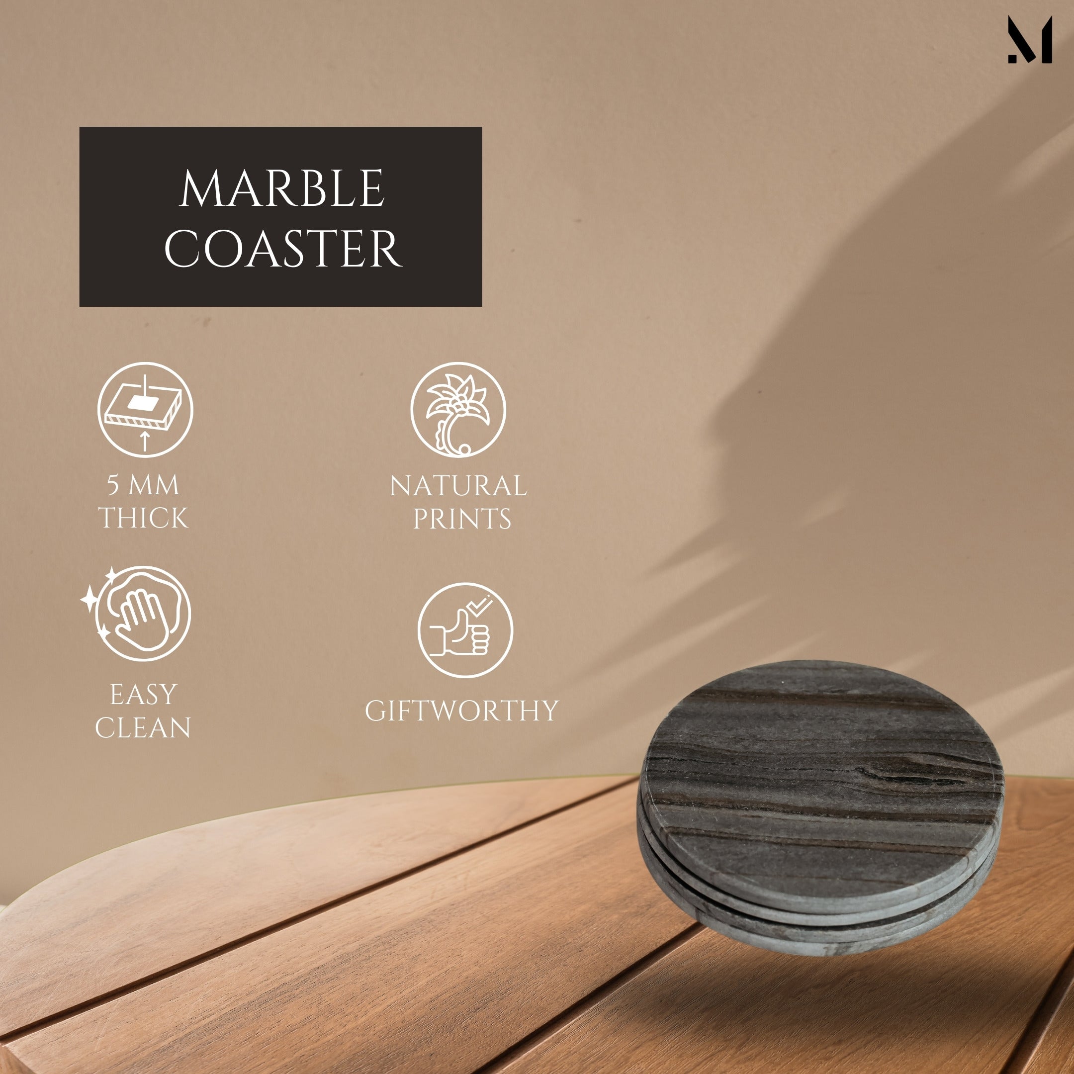 Grey Italian Marble Coasters | Slim Set of 4