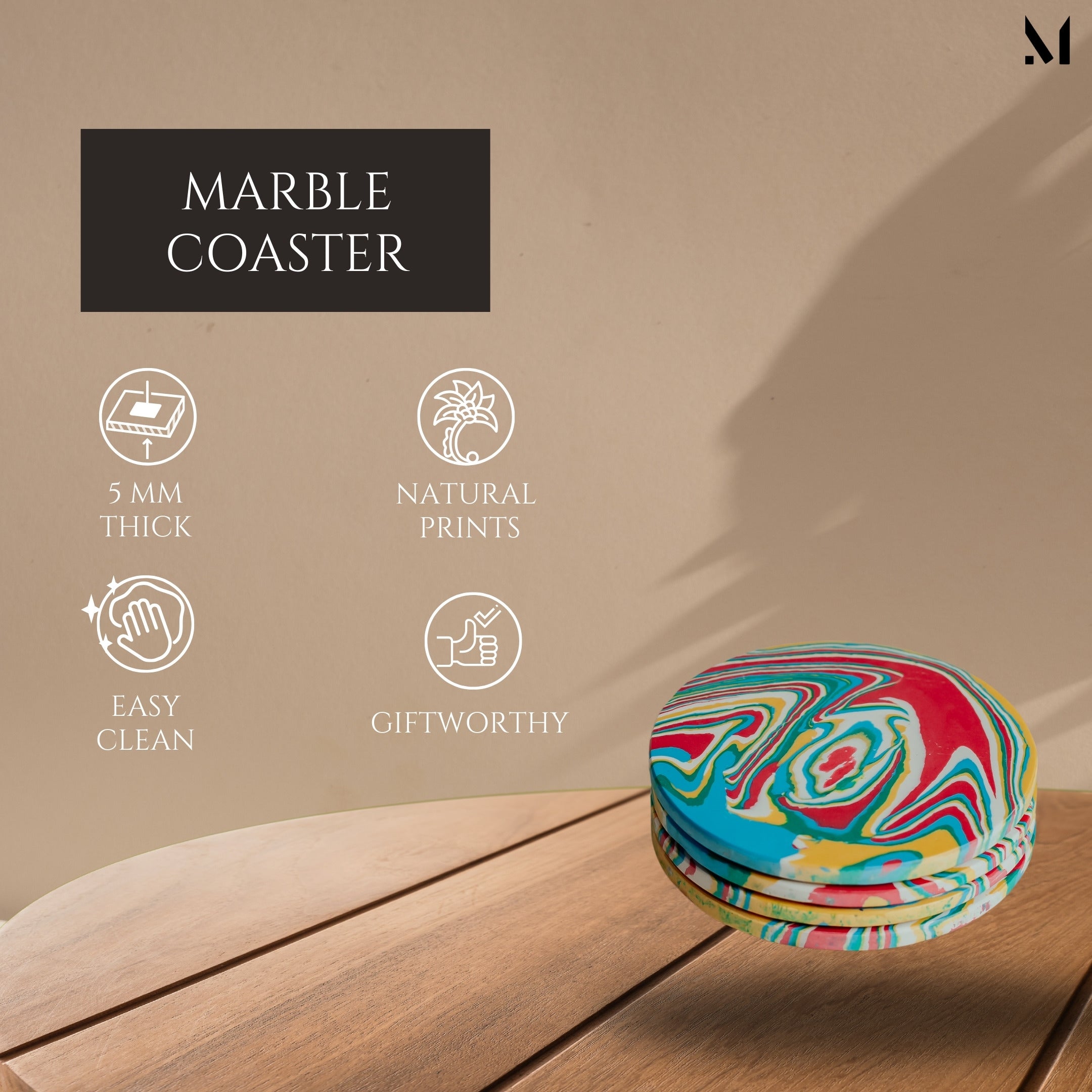 Vibrant Swirl Marble Coasters - Set of 4 | Colorful Resin Art for Home & Office