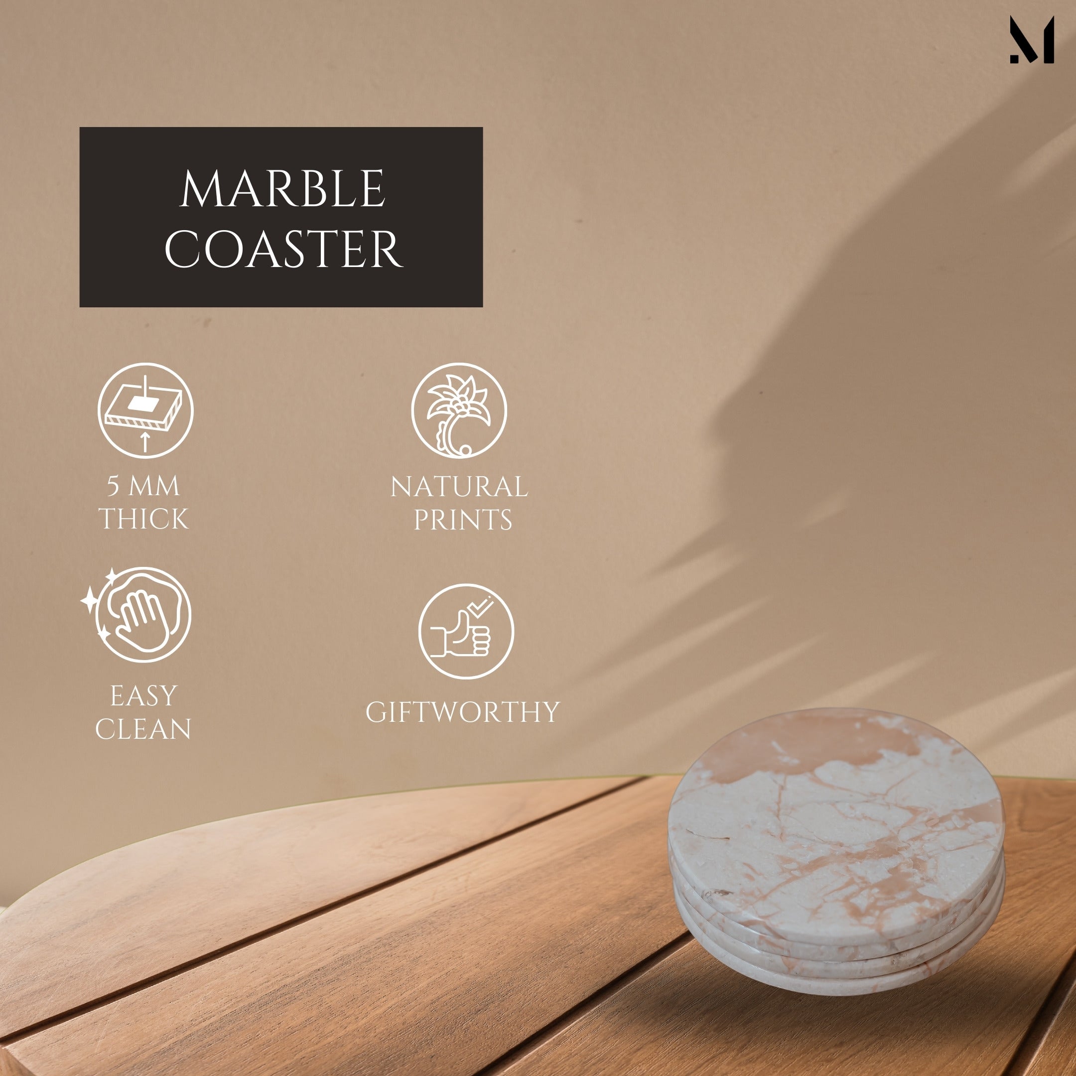 Heirloom Beige Marble Coasters Set of 4 | Artisan Crafted