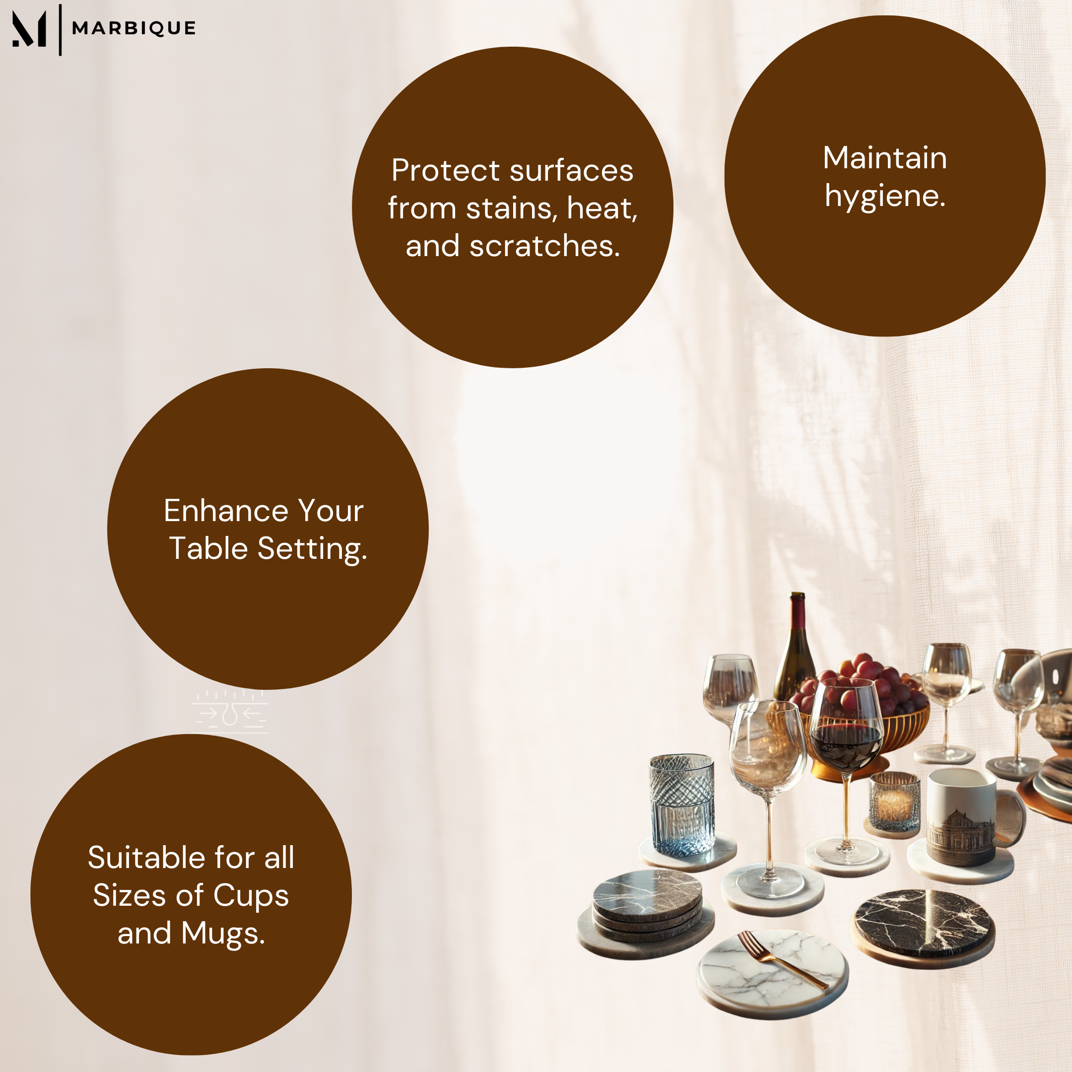 Black Marble Moon Phases Coasters Set of 4 - Italian Stone Celestial Inlay | Premium Tableware