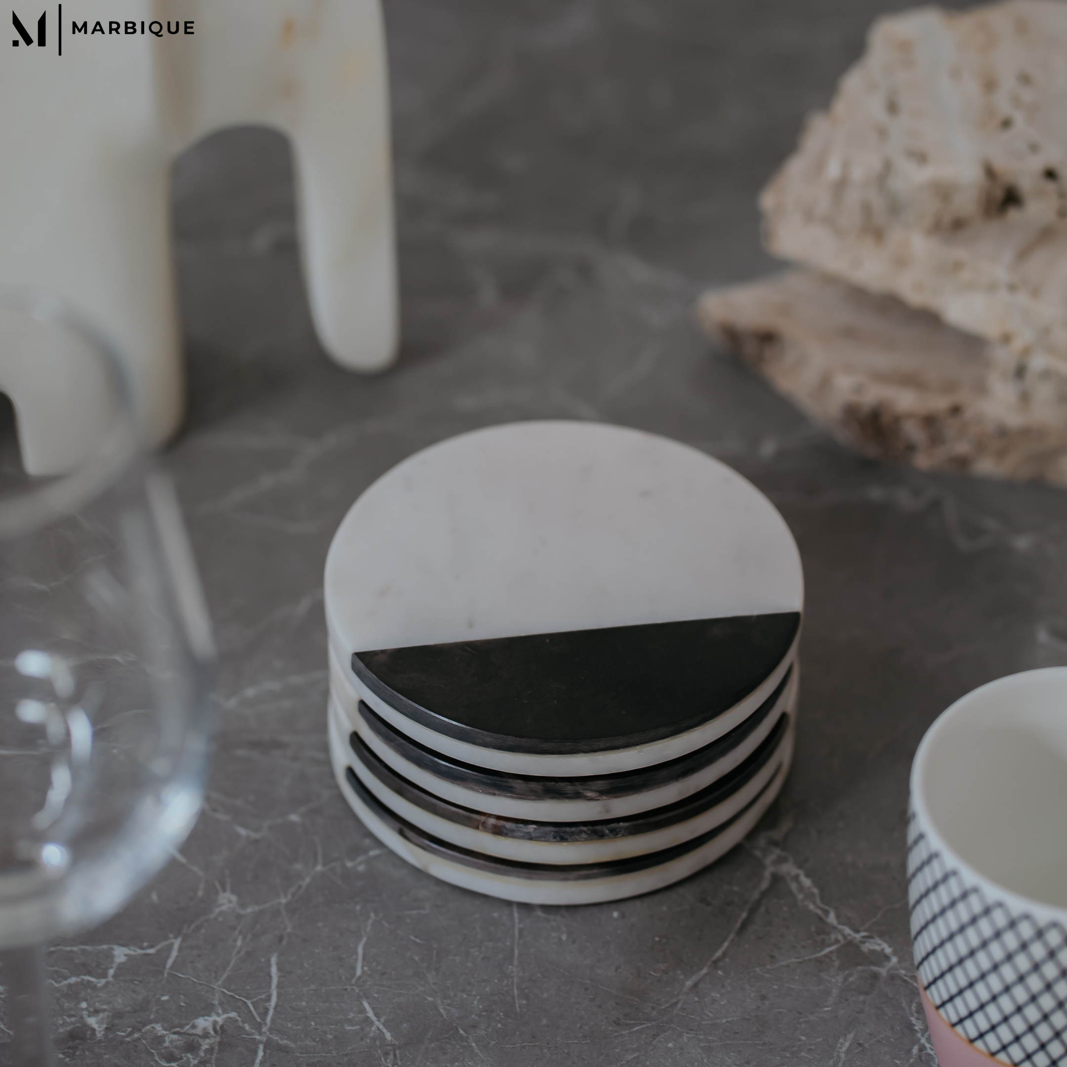 Luxury Marble Coasters with Geometric Stripes - Handcrafted Modern Home Decor Set (4 Pack)