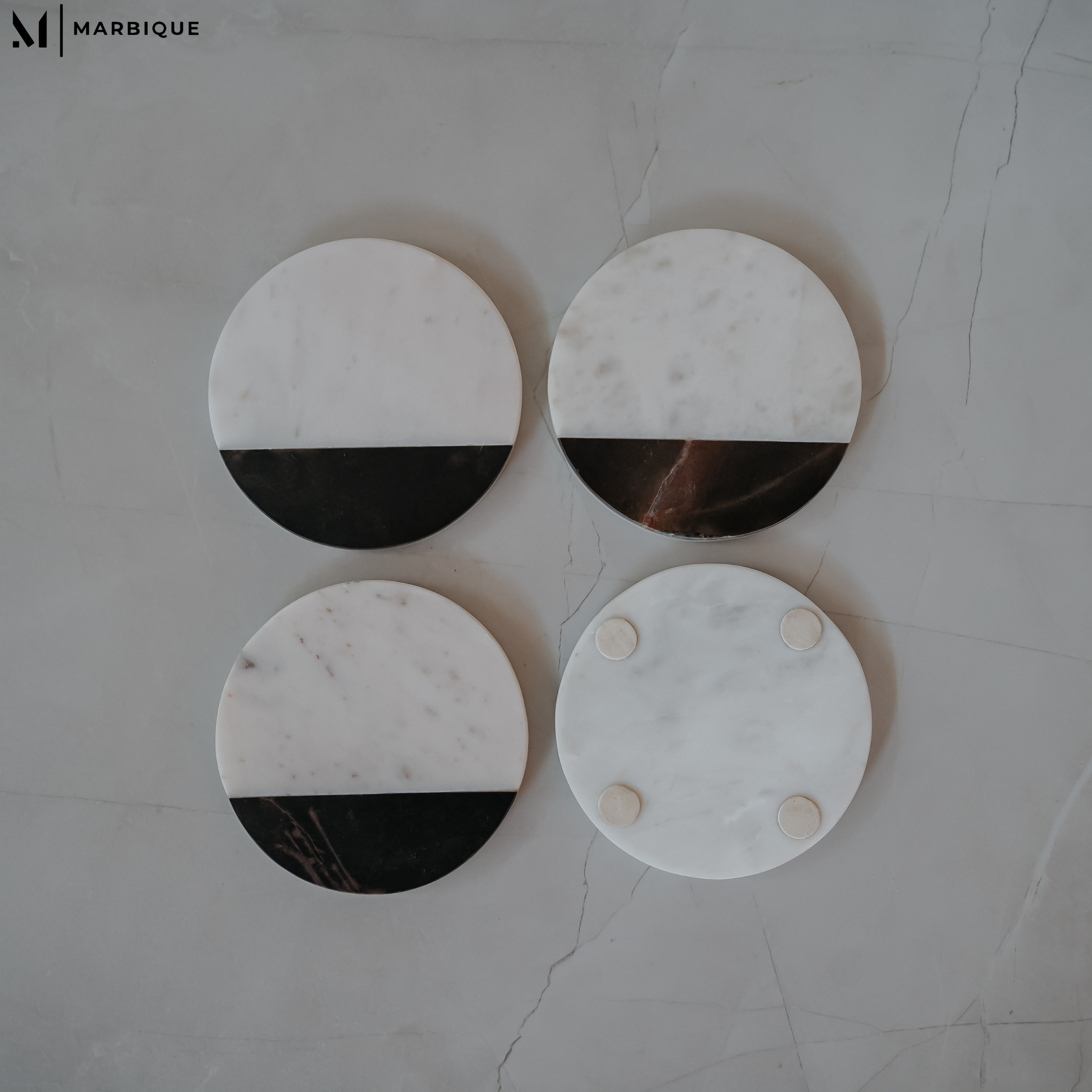 Luxury Marble Coasters with Geometric Stripes - Handcrafted Modern Home Decor Set (4 Pack)