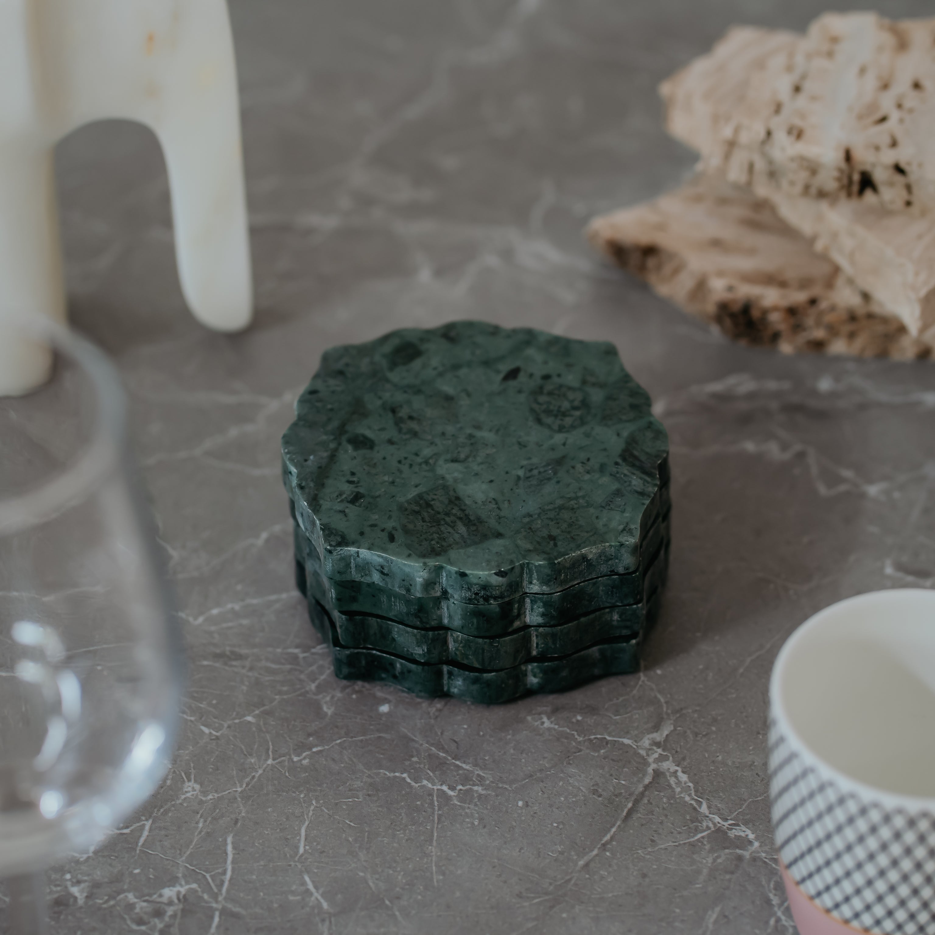 Green Granite Coasters Set of 4 | Premium Natural Stone Drink Coasters