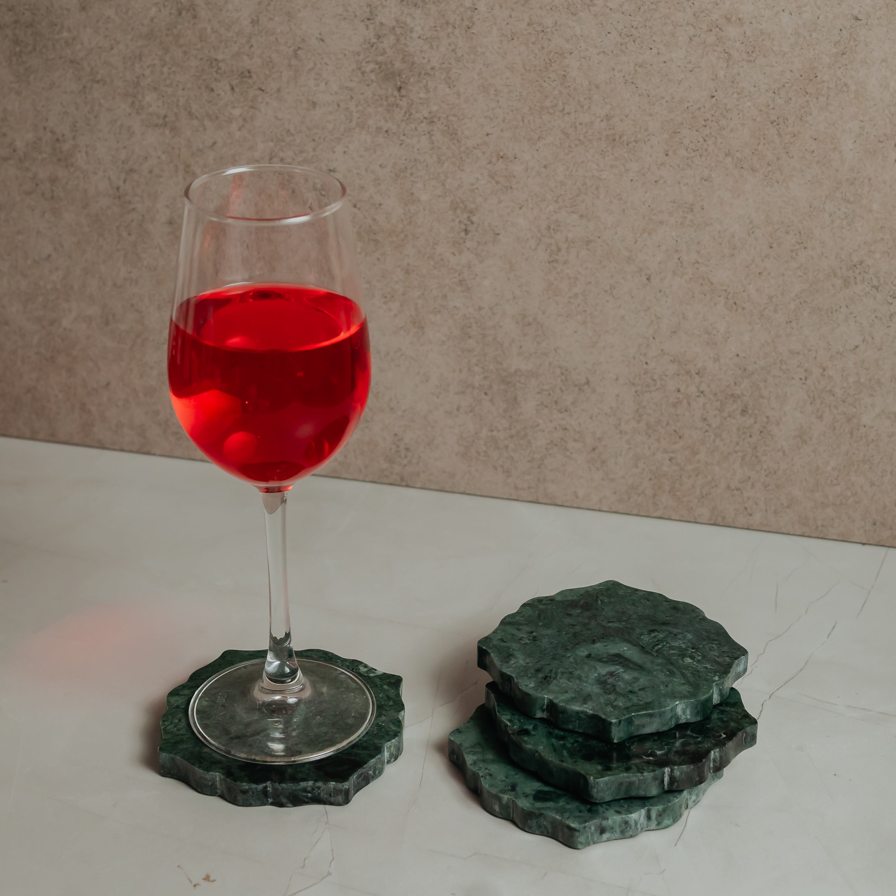 Green Granite Coasters Set of 4 | Premium Natural Stone Drink Coasters