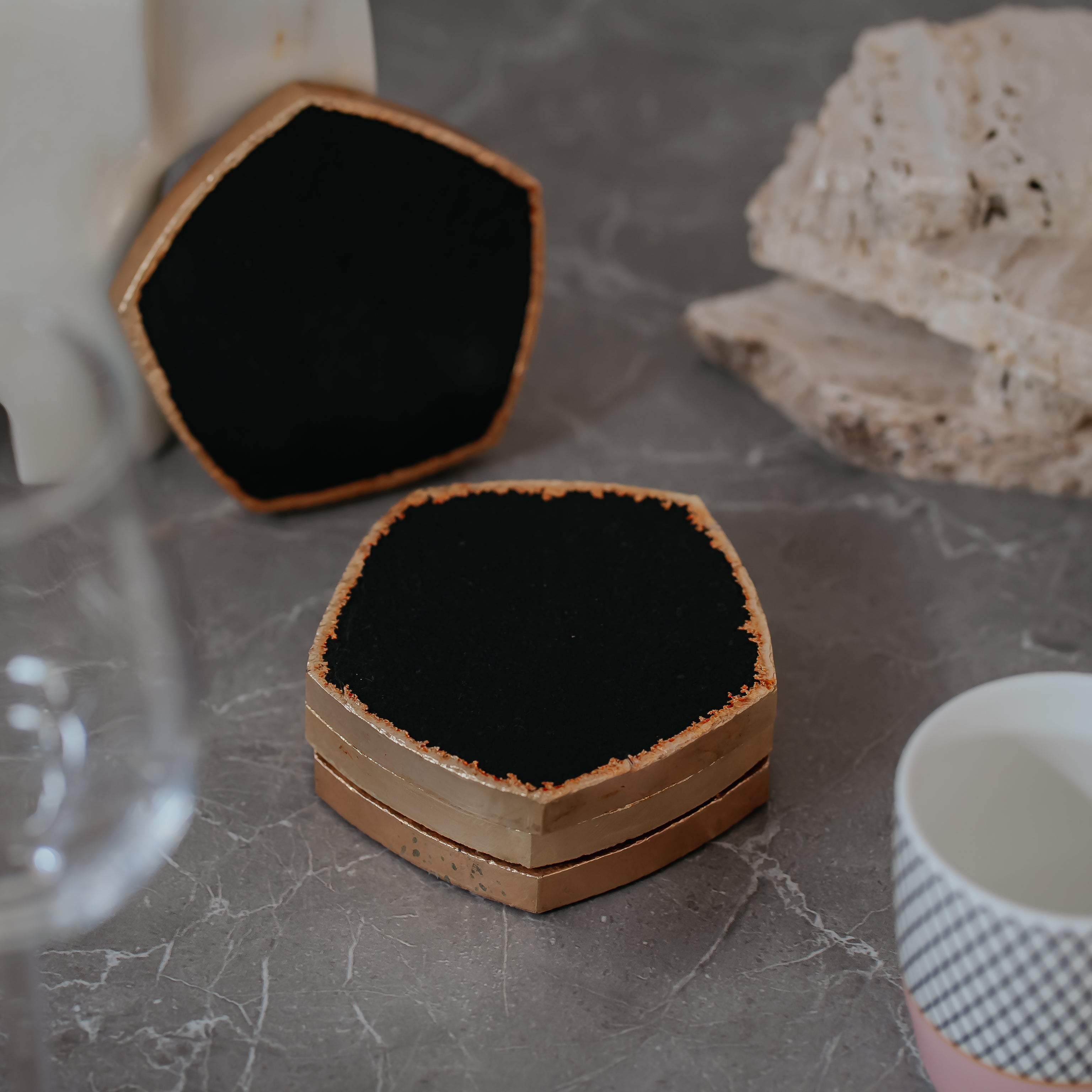 Premium Electroplated Black Marble Coasters - Set of 4 | Heat Resistant Home Décor