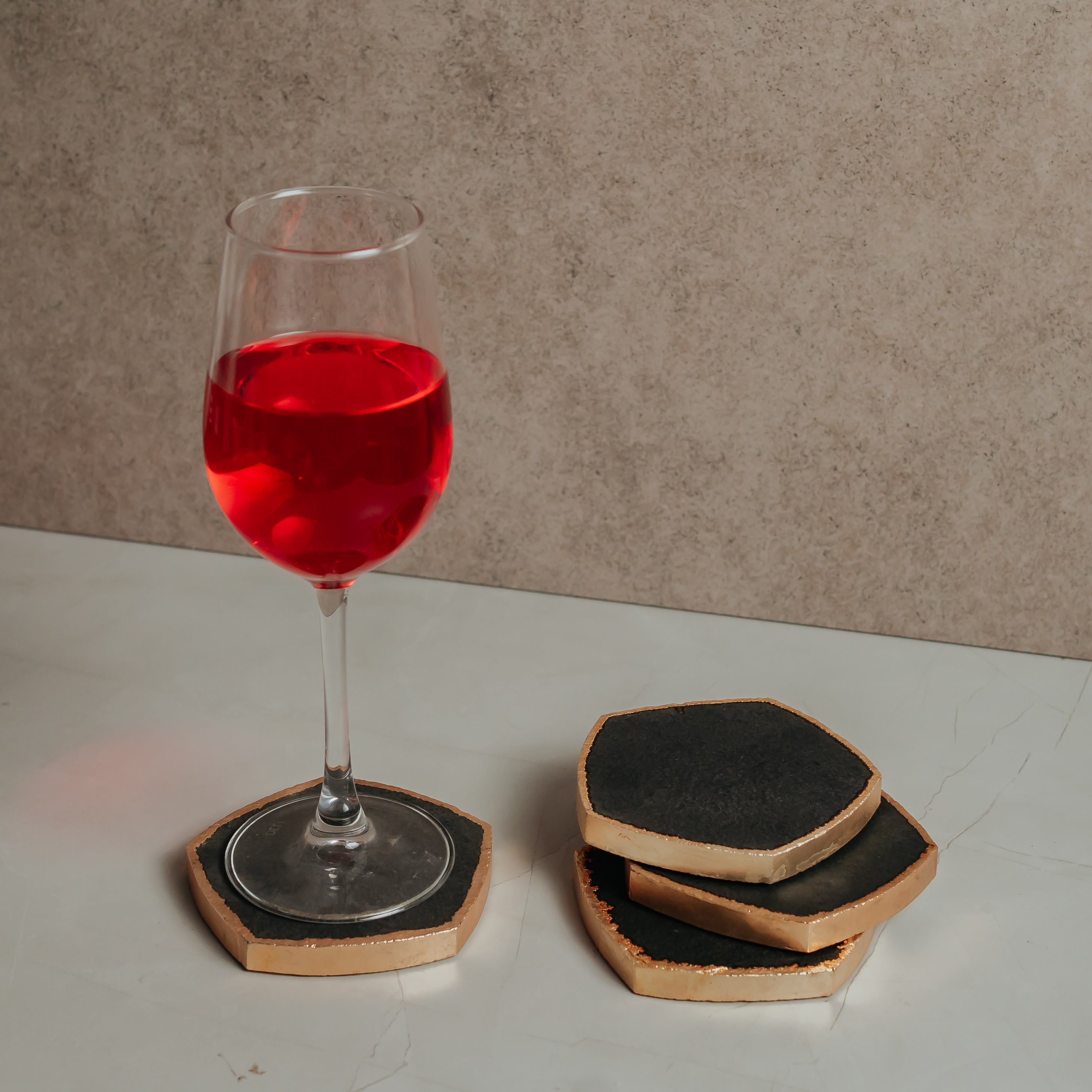 Premium Electroplated Black Marble Coasters - Set of 4 | Heat Resistant Home Décor