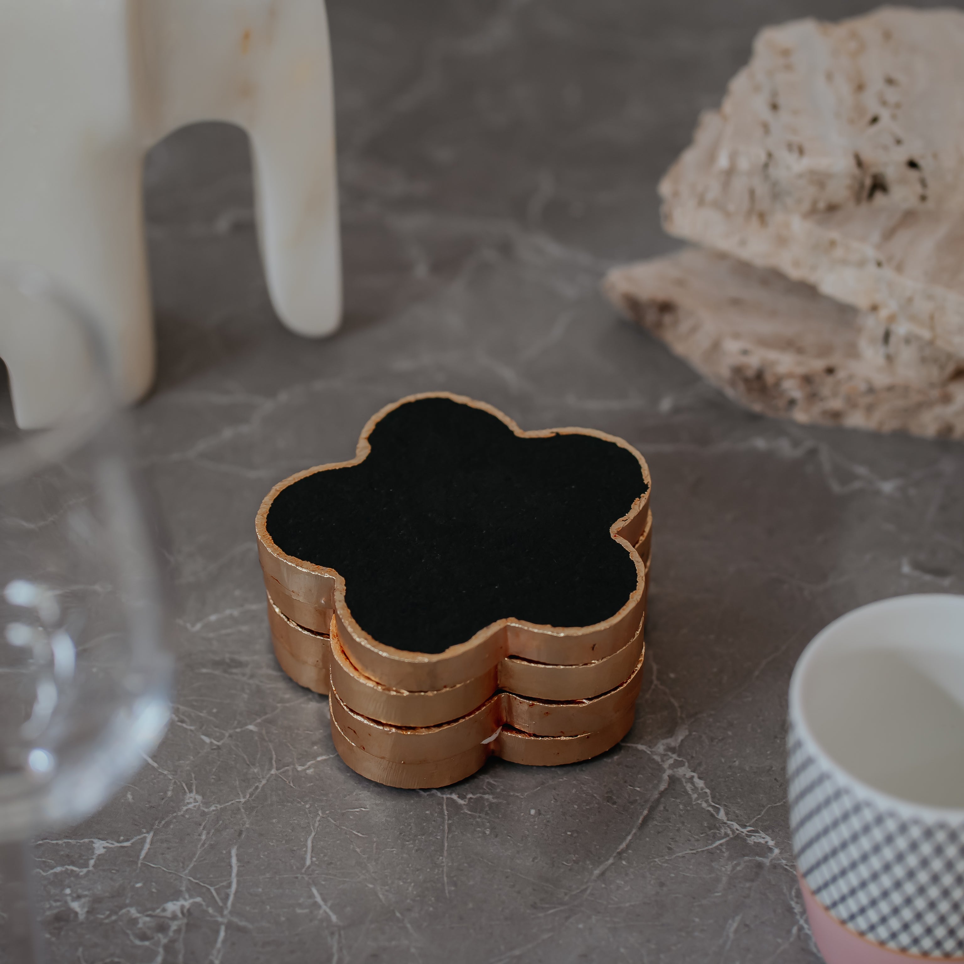Premium Round White Marble Coasters - Set of 4 | Elegant Electroplated Home Décor