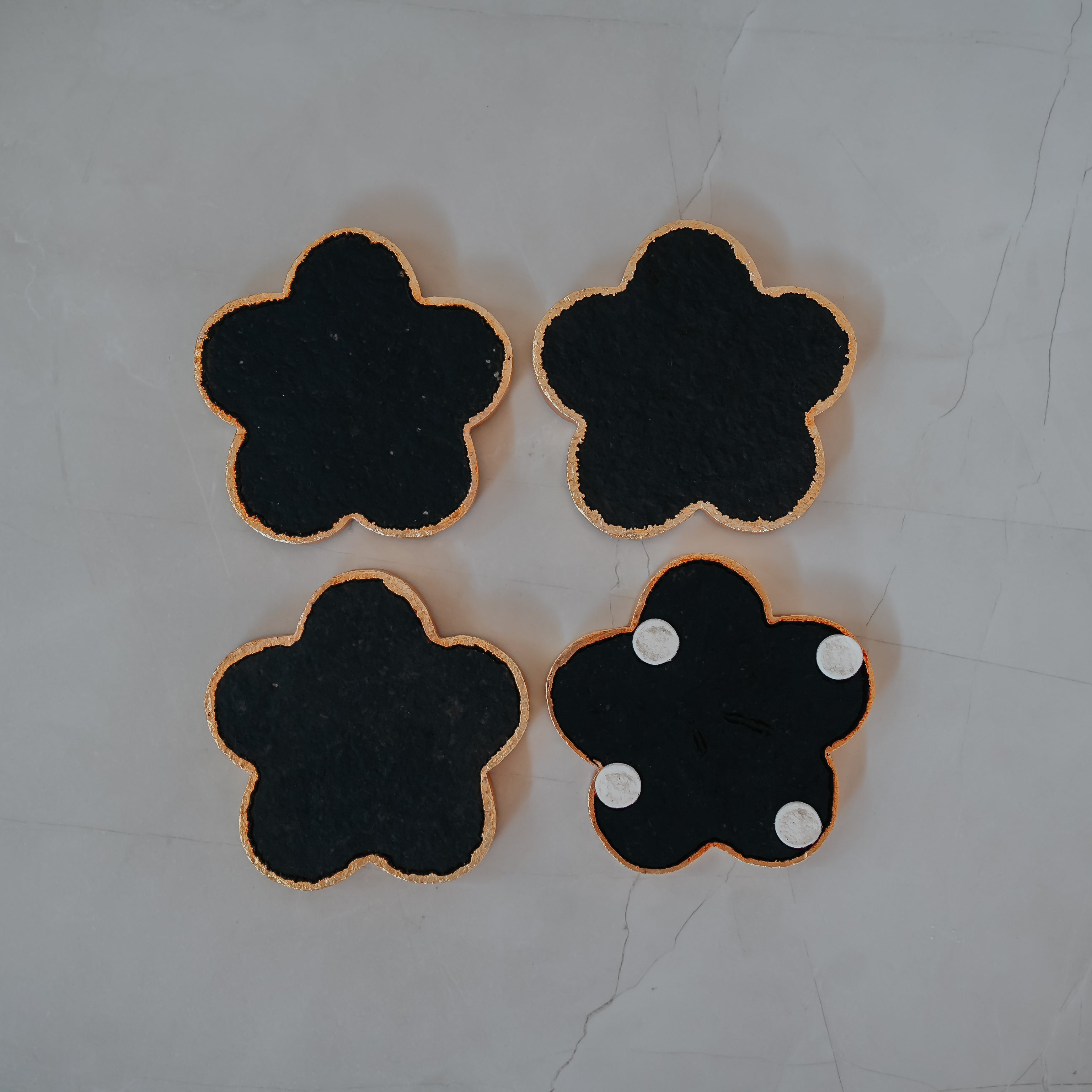 Premium Round White Marble Coasters - Set of 4 | Elegant Electroplated Home Décor