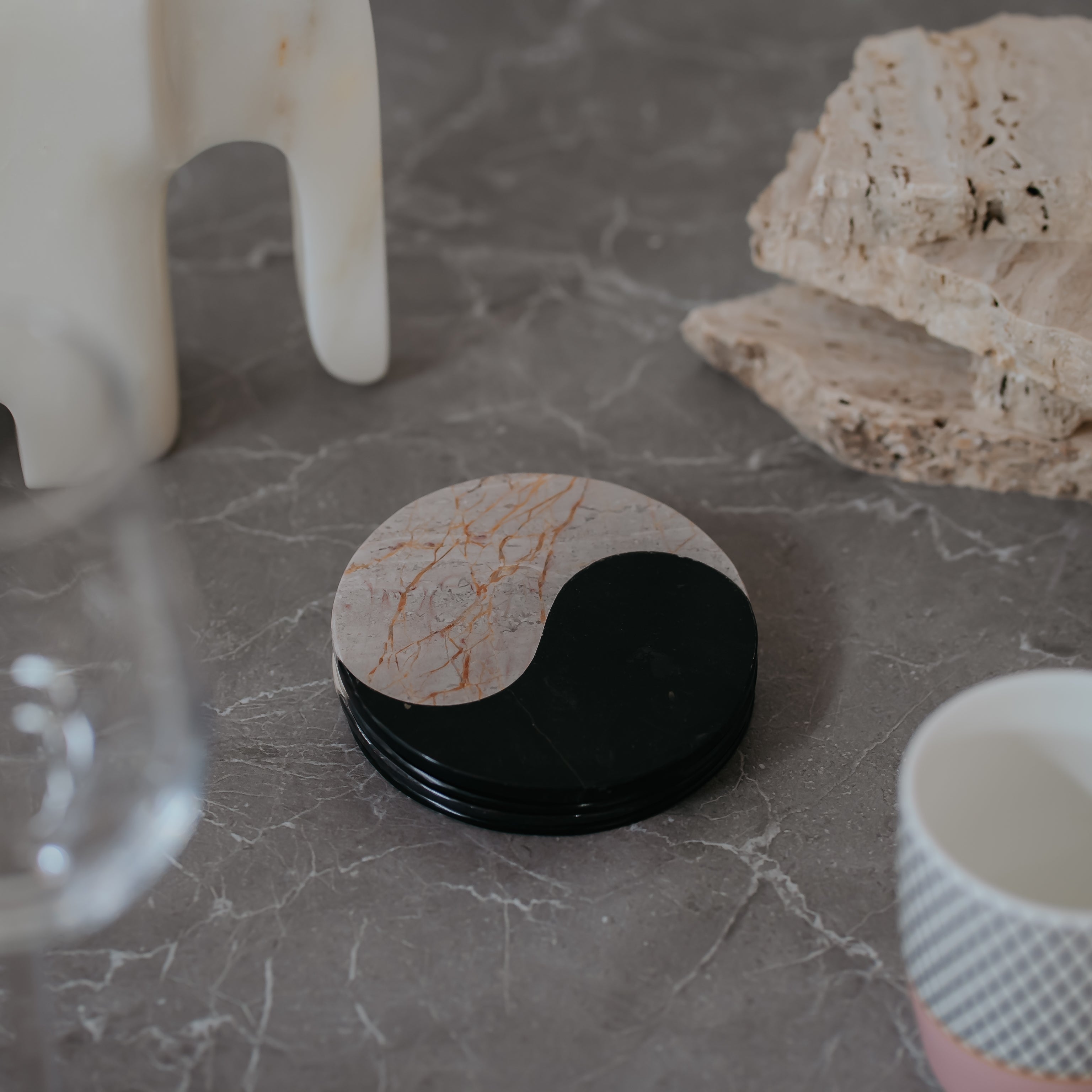 Italian Marble Coasters Set of 4 - Premium Natural Stone Tableware | Handcrafted Luxury Home Décor