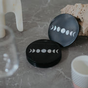 Black Marble Moon Phases Coasters Set of 4 - Italian Stone Celestial Inlay | Premium Tableware