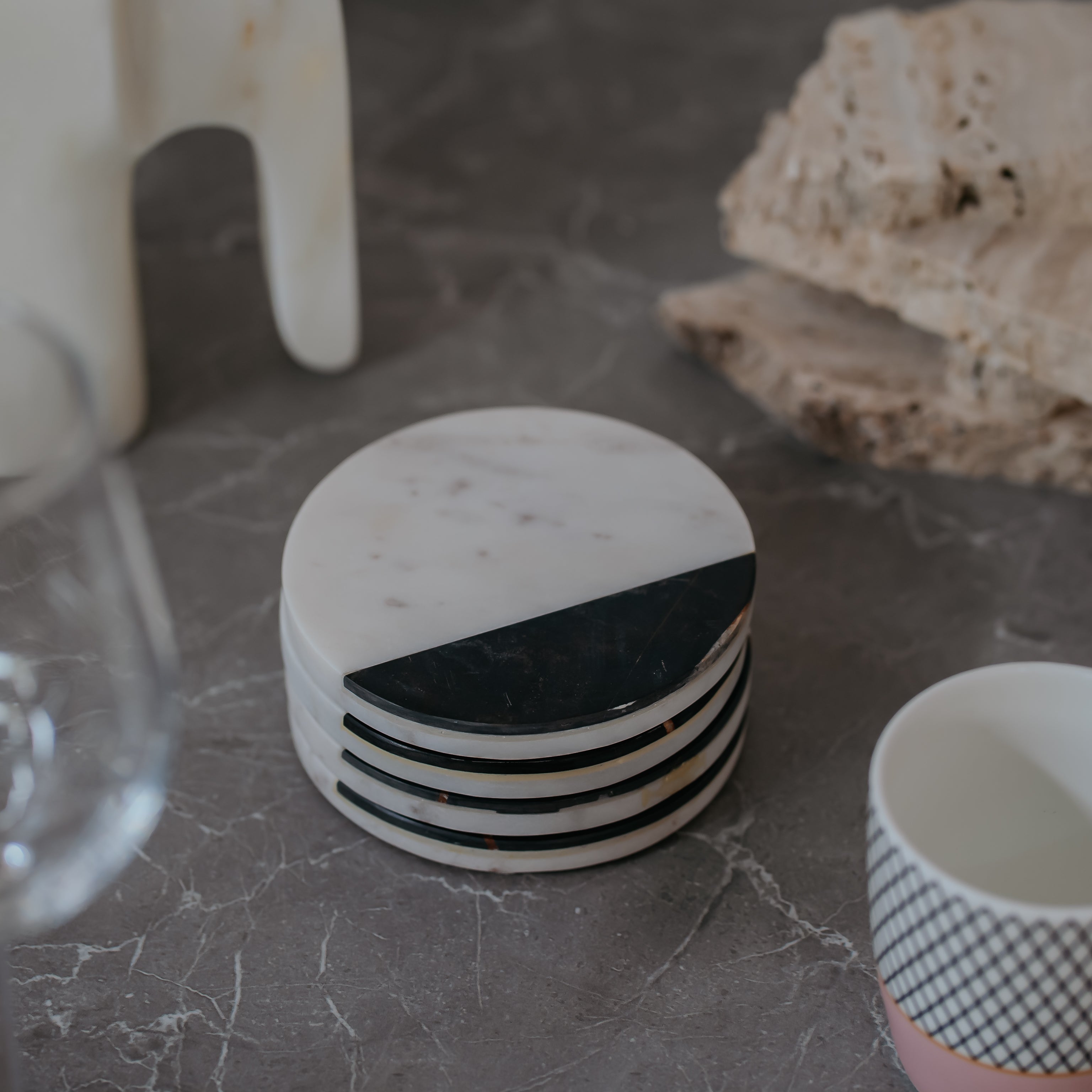 Luxury Marble Coasters with Geometric Stripes - Handcrafted Modern Home Decor Set (4 Pack)