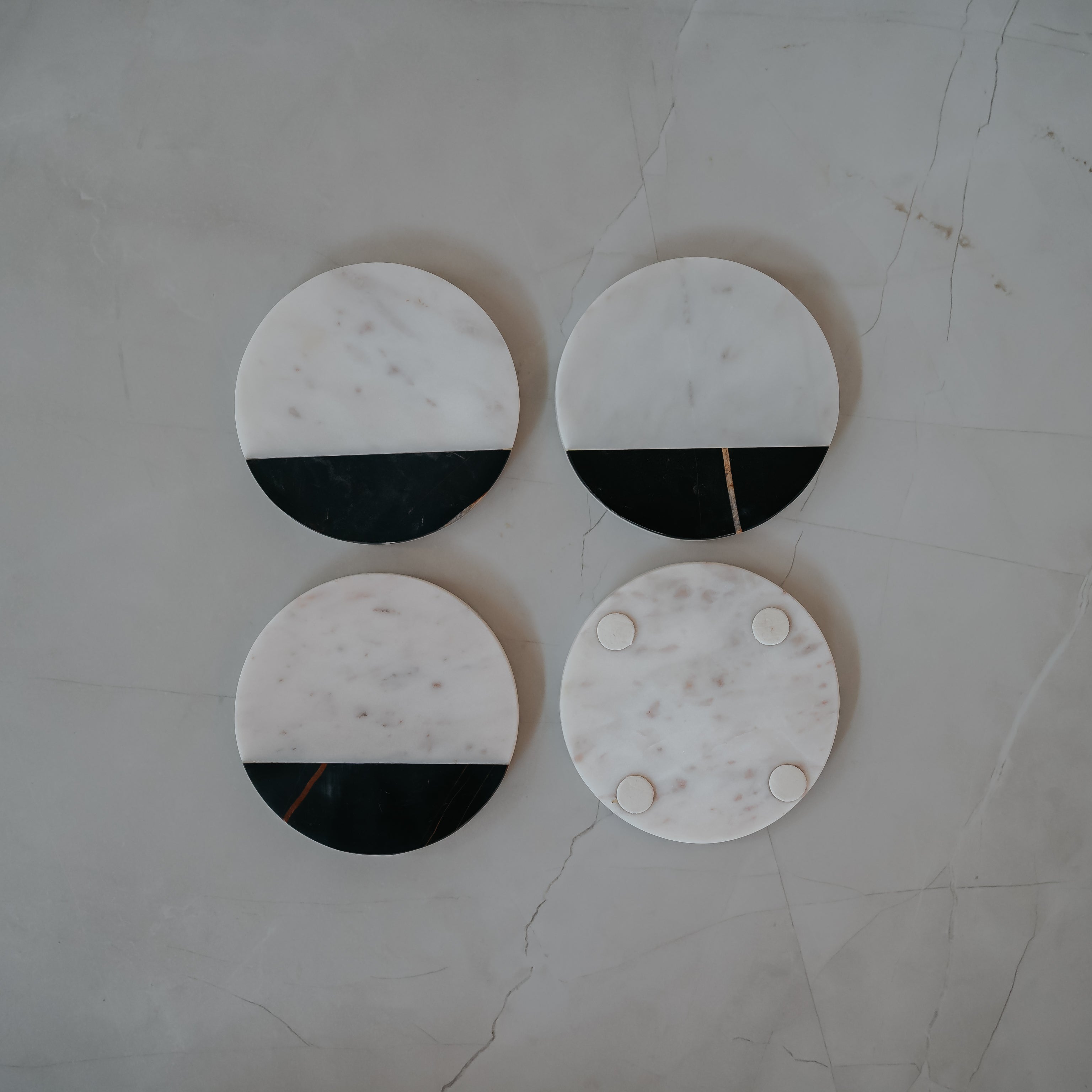 Luxury Marble Coasters with Geometric Stripes - Handcrafted Modern Home Decor Set (4 Pack)