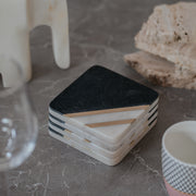 Luxury White Marble Coasters with Brass Inlay | Set of 4 Square Coasters for Home Decor